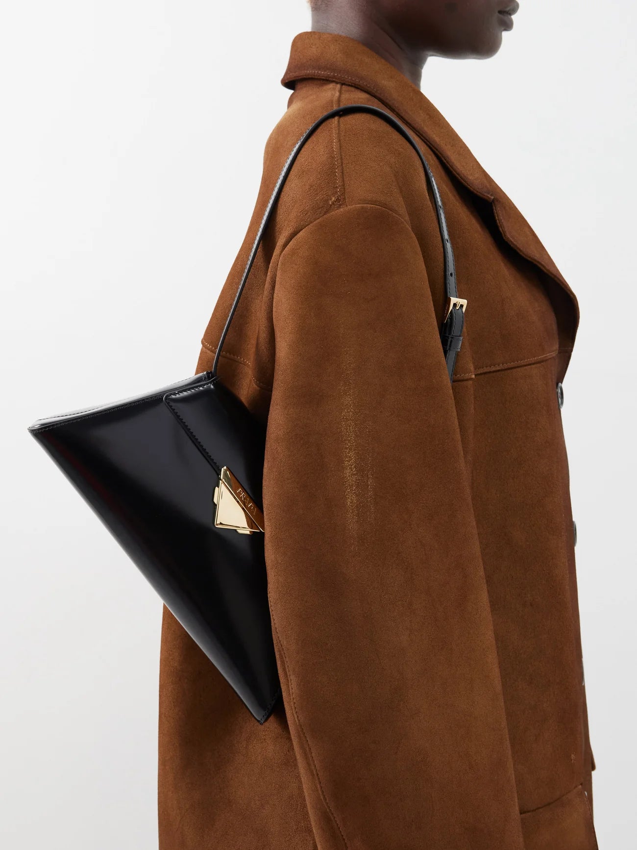 Brushed-Leather Black Shoulder Bag