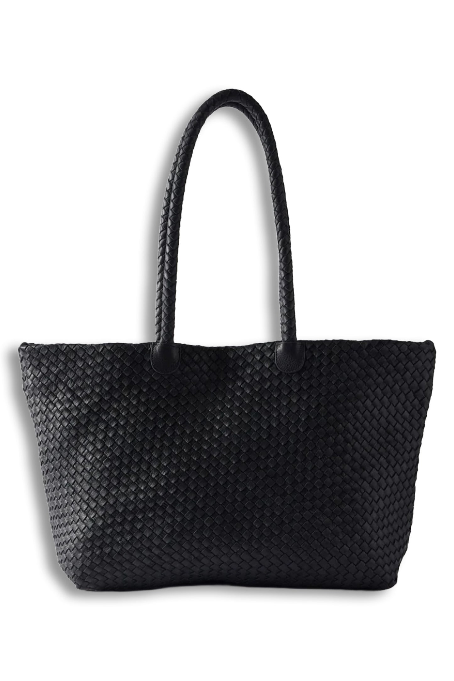 Black Leather Woven Tote Bag