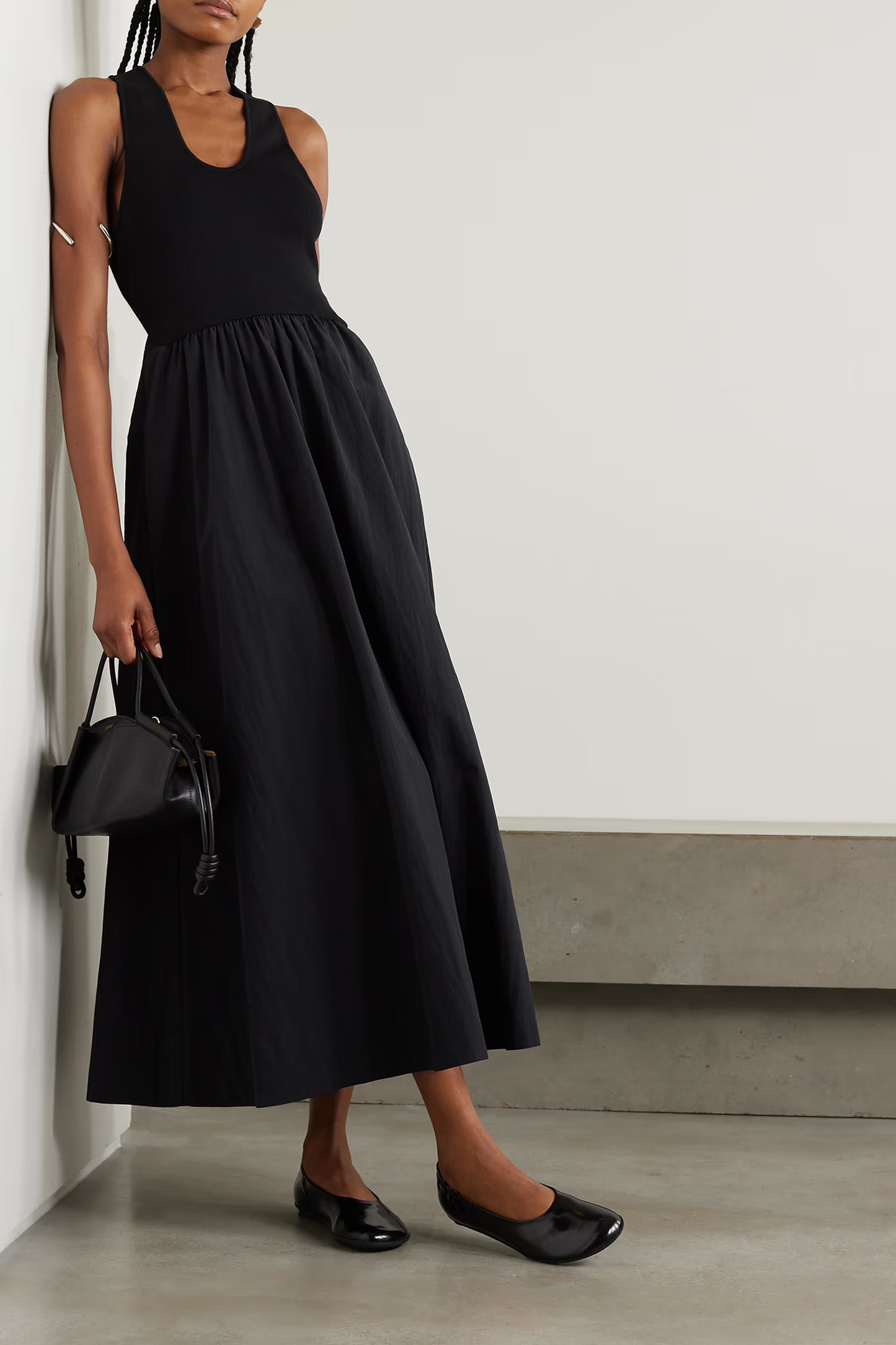 Ribbed-knit And Poplin Maxi Dress