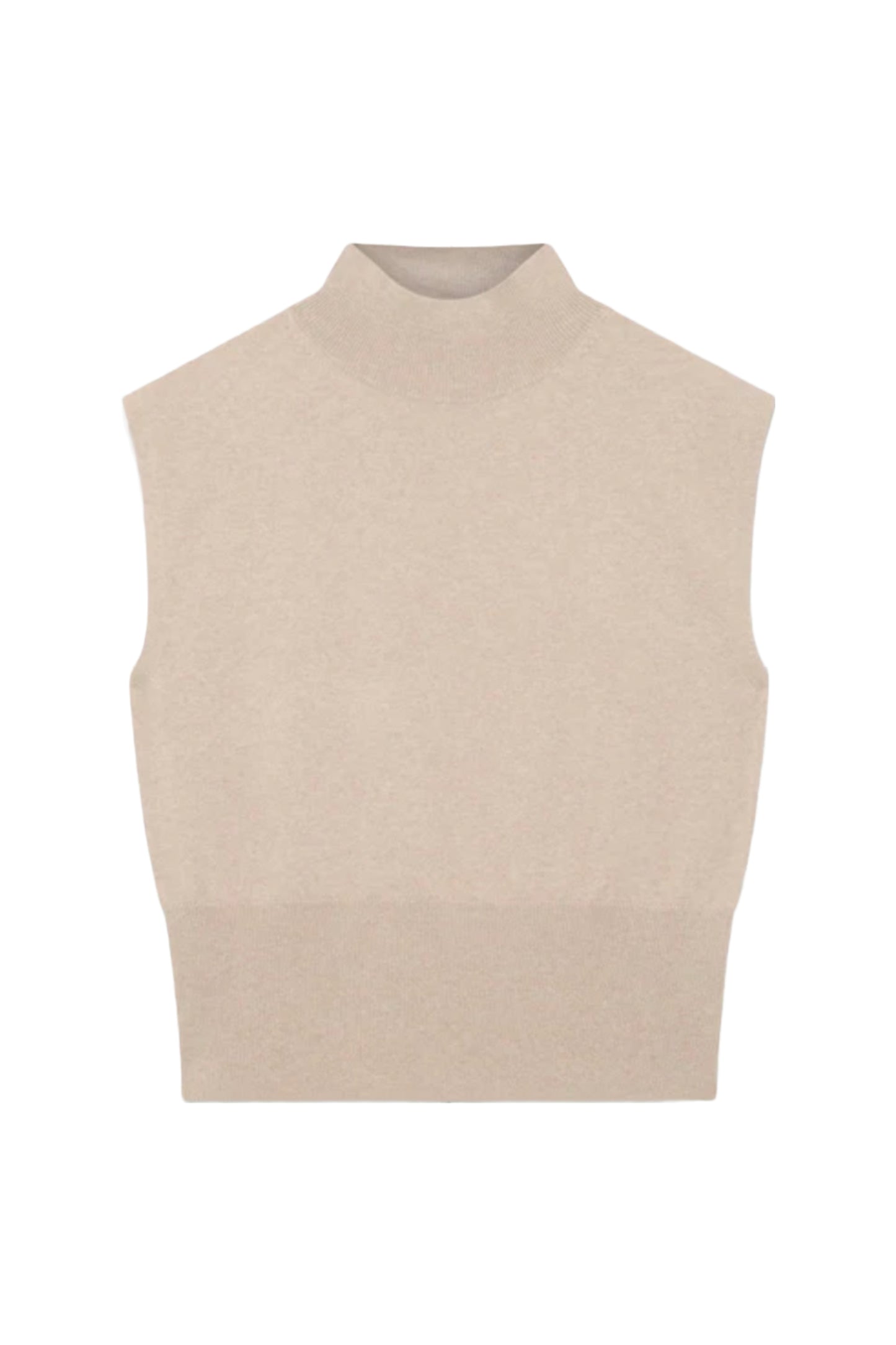 Beige Cotton Blend Capped Knit Top