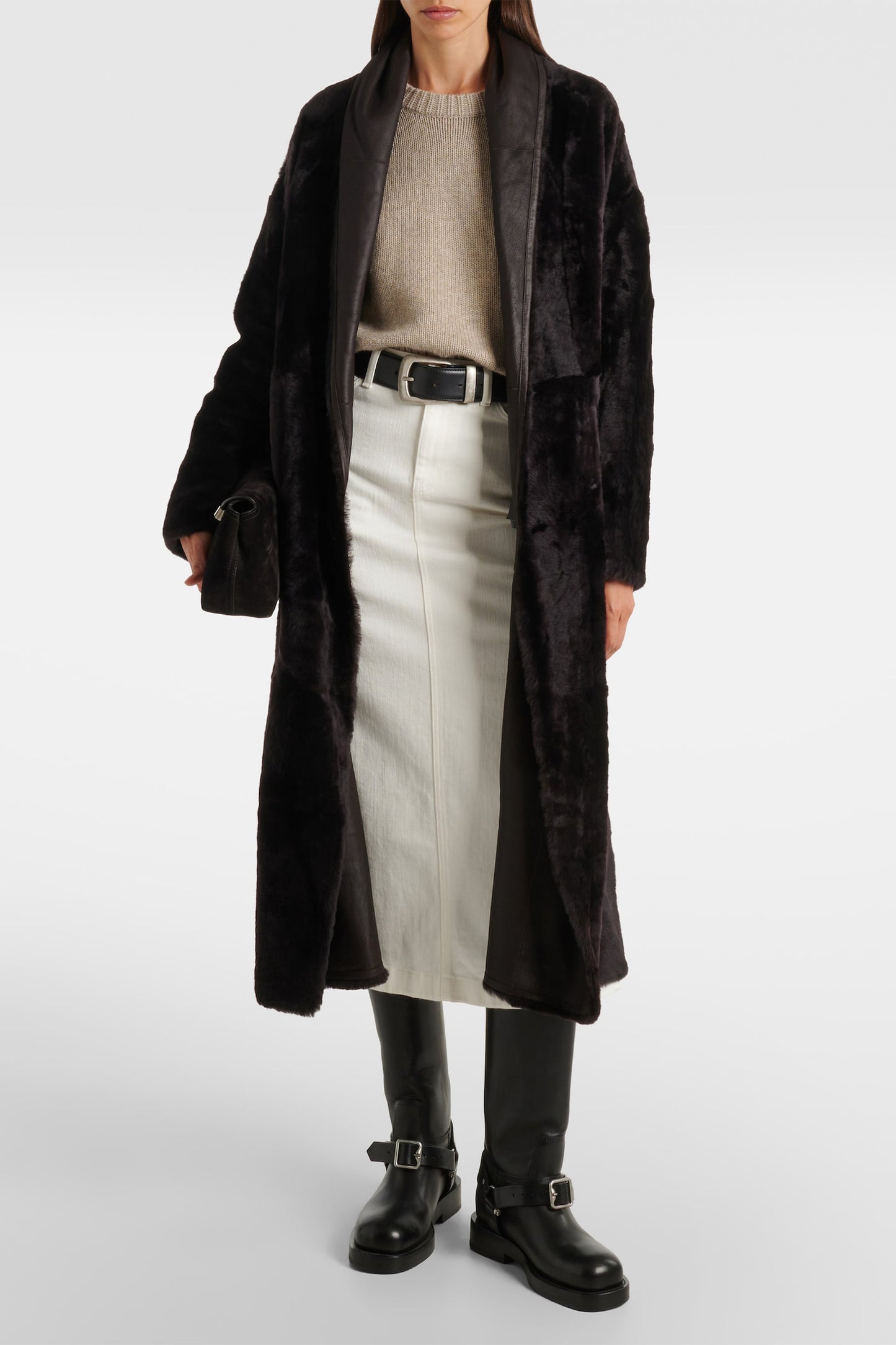 Leather-Trimmed Shearling Coat