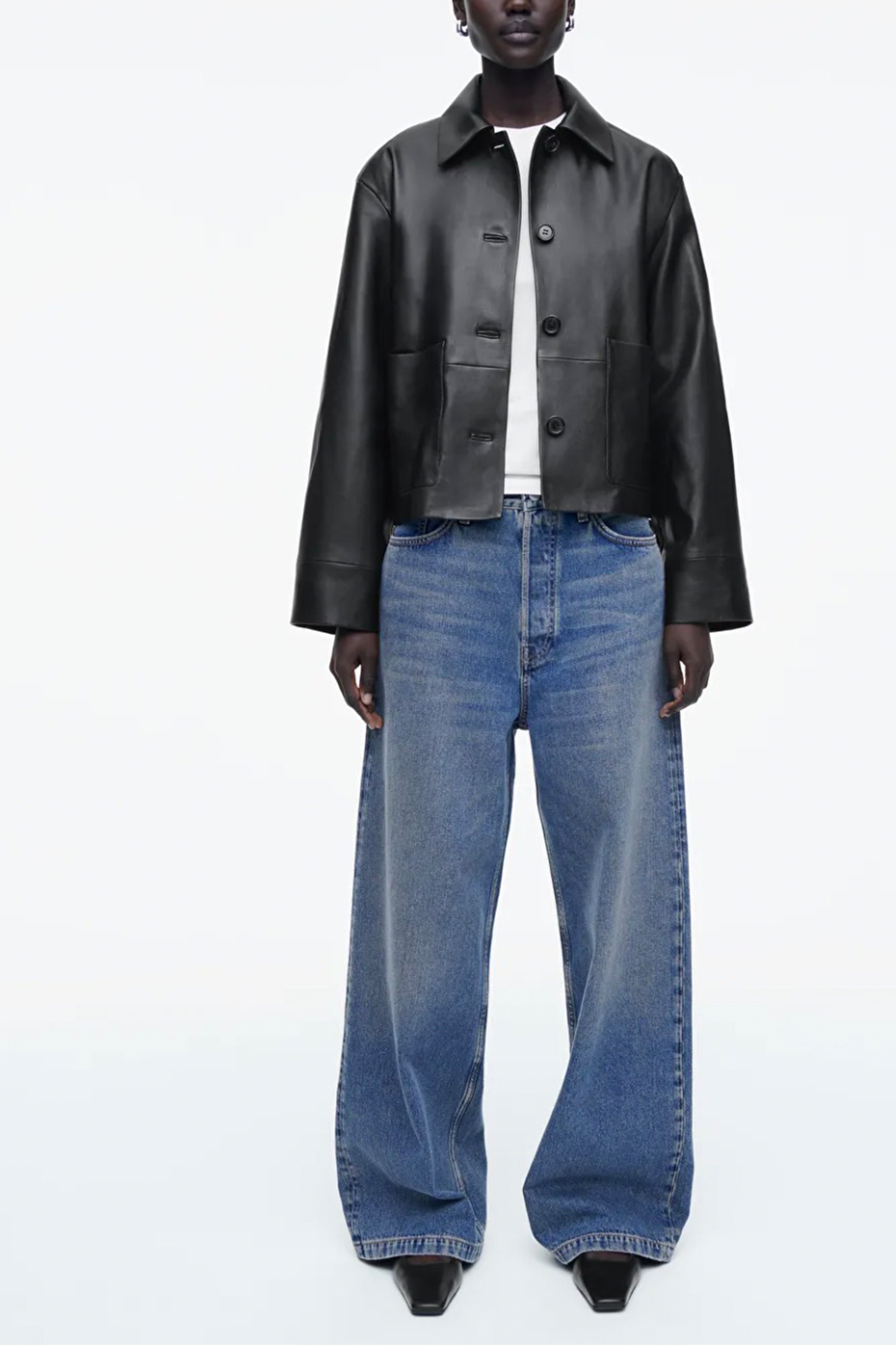 Boxy Collared Leather Jacket