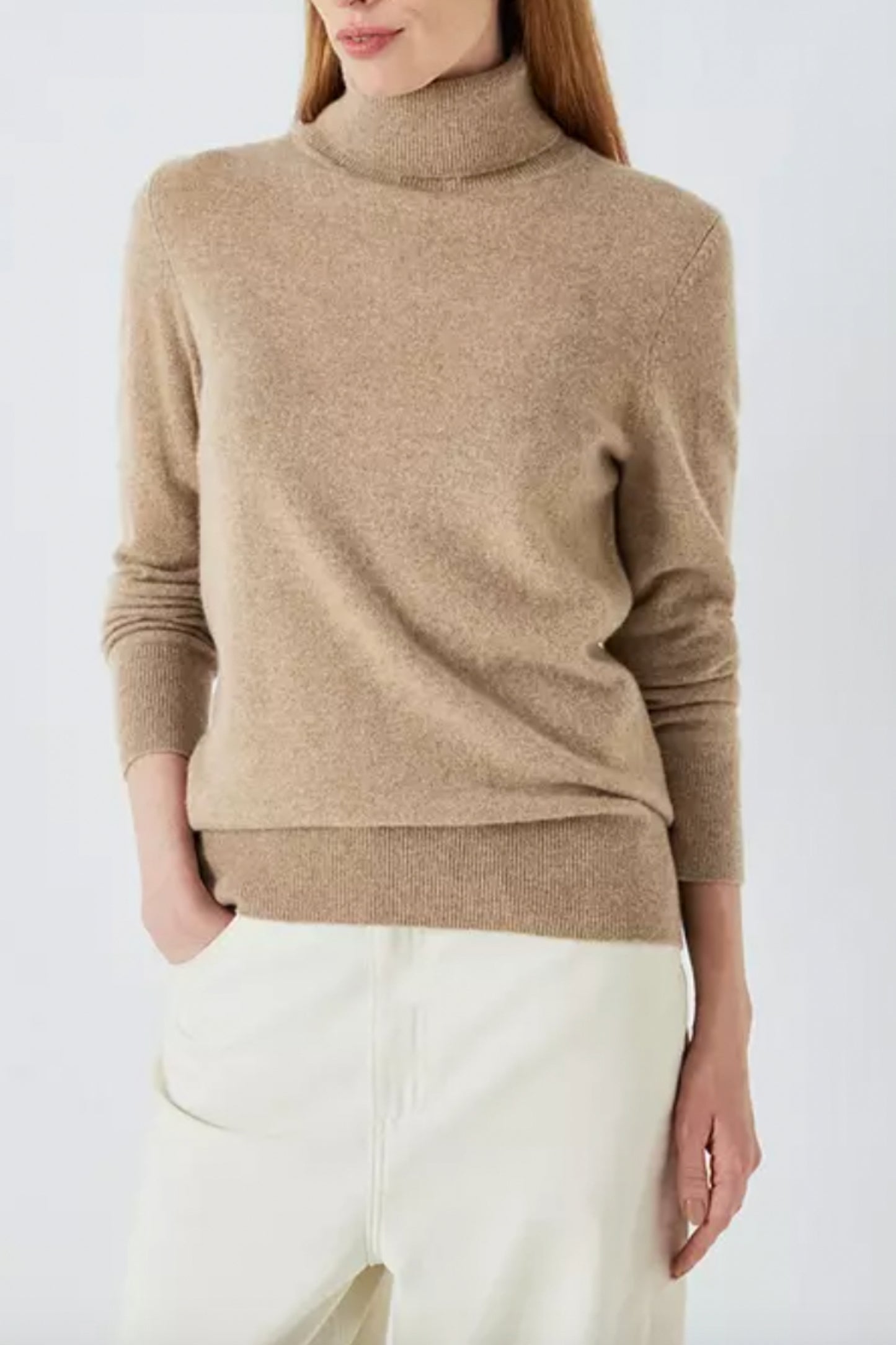 Beige Cashmere Roll Neck Jumper