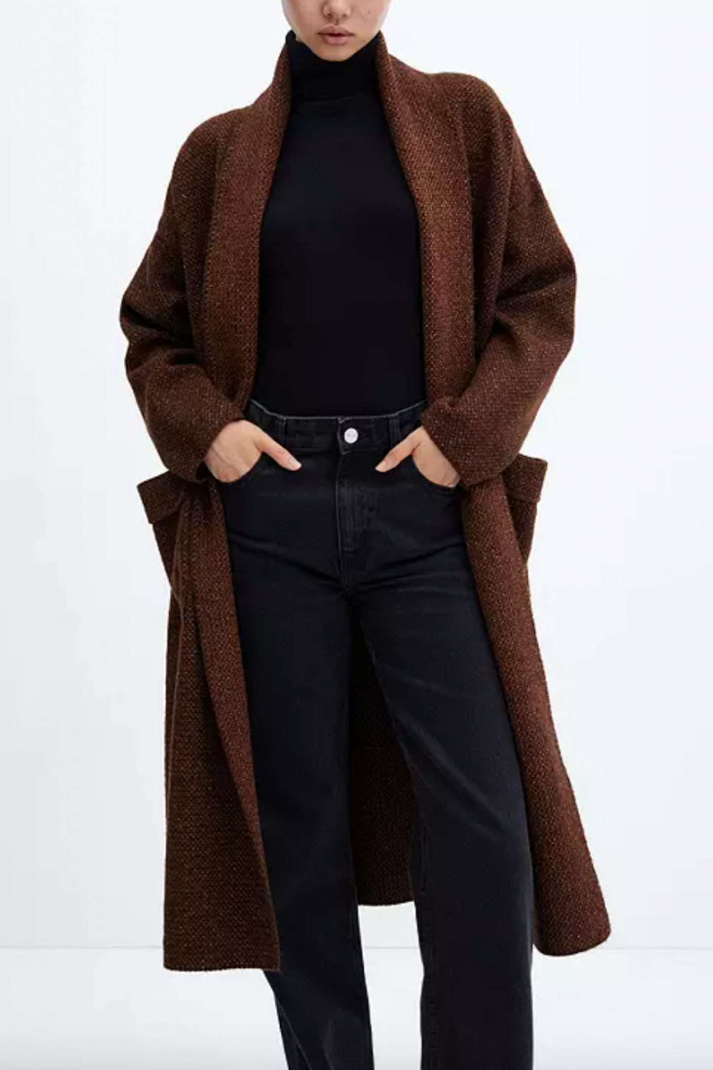 Chasey Longline Knitted Duster Coat, Brown