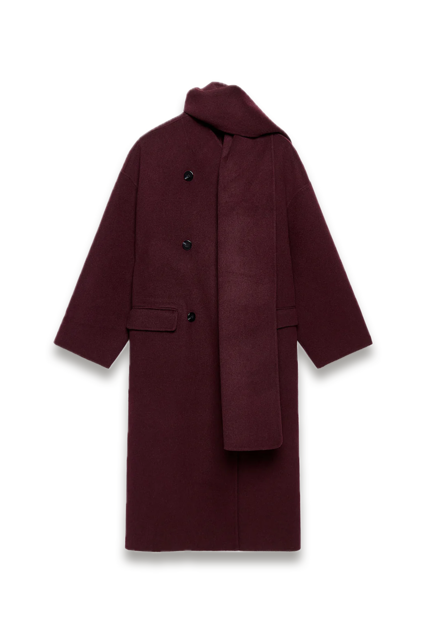 Burgundy Hand Finished Wool Blend Scarf Coat