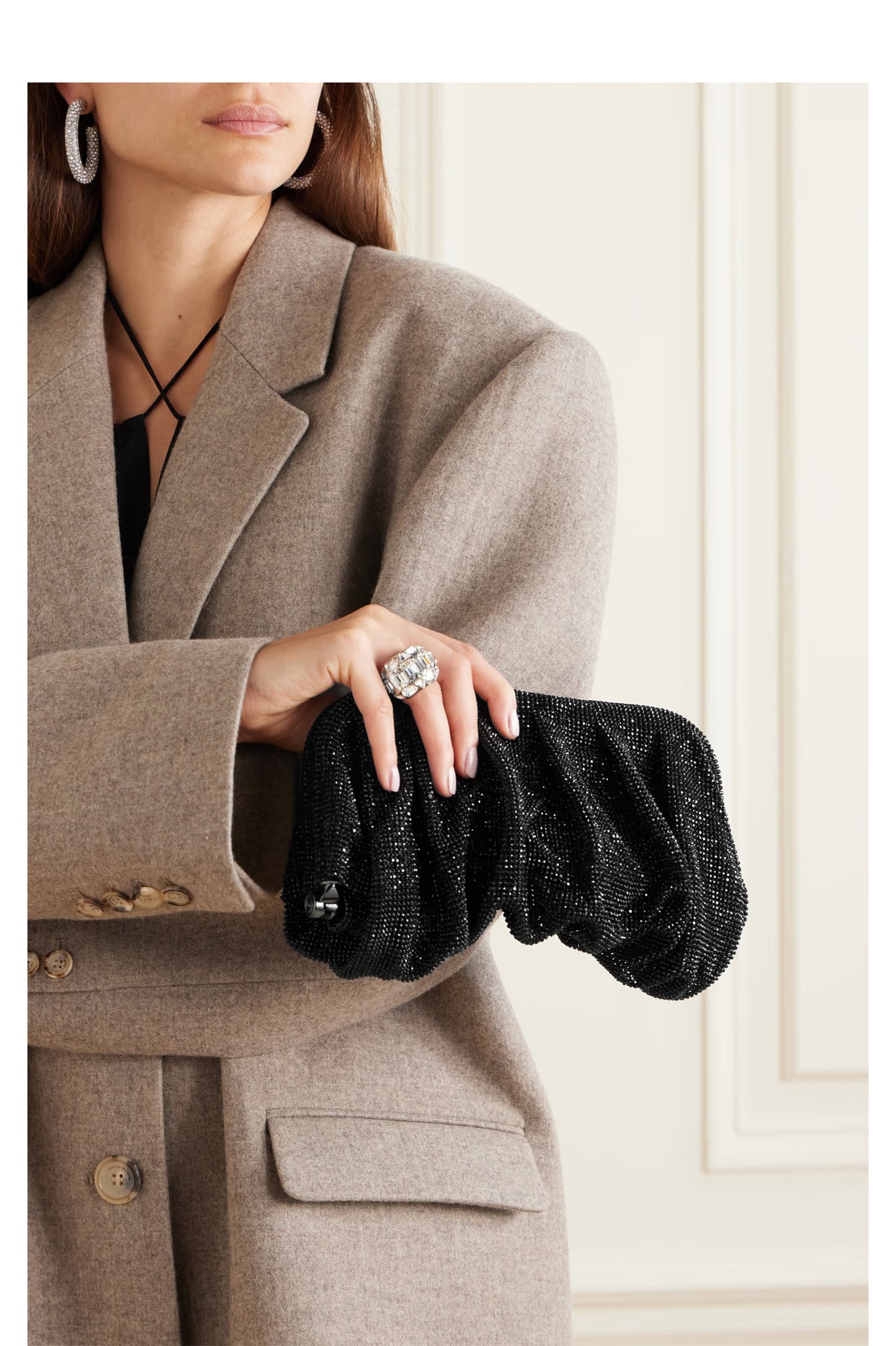 Venus La Grande Crystal-embellished Silk-satin Clutch