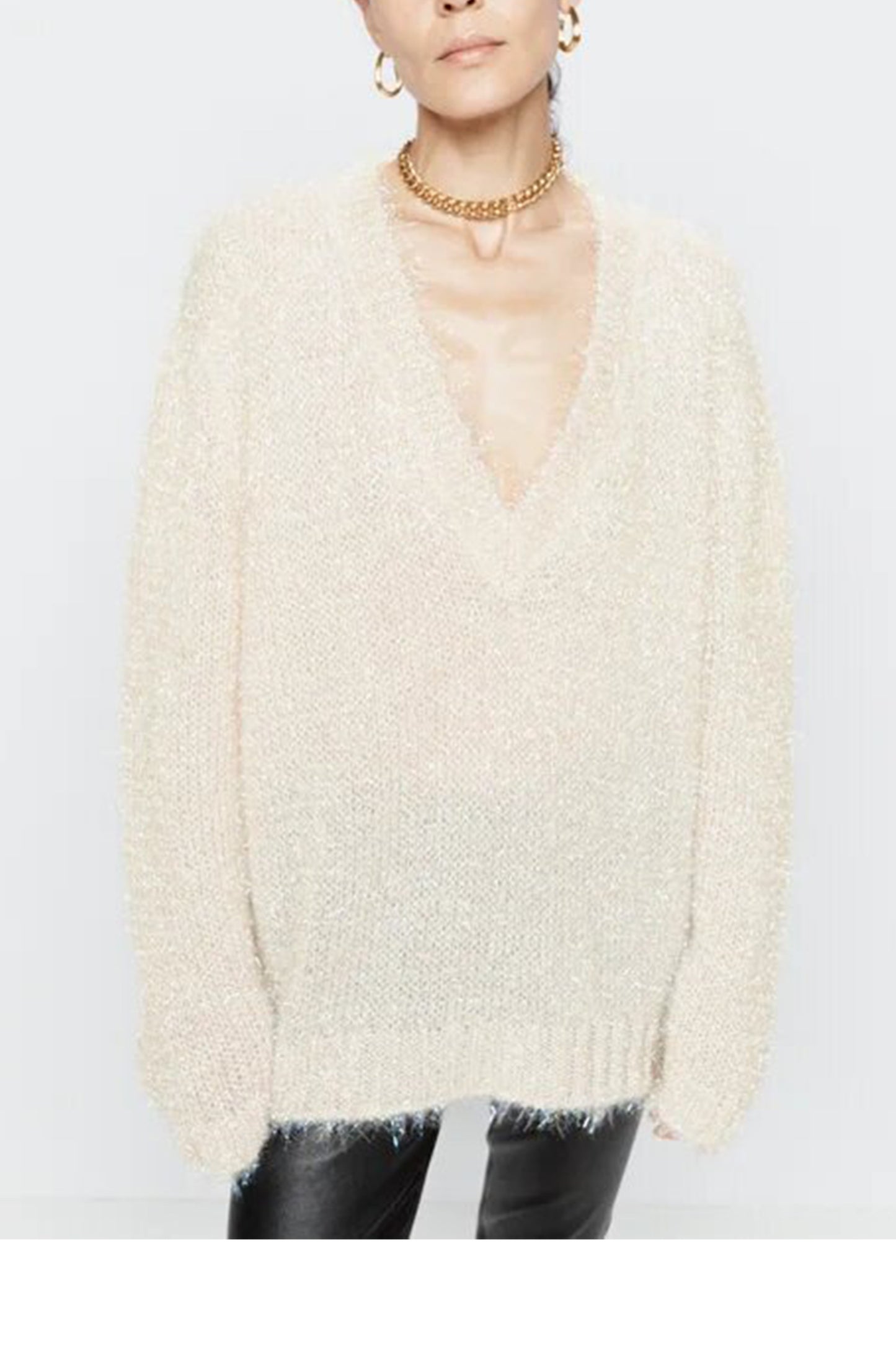 Deep V-neck Lurex-knit Jumper