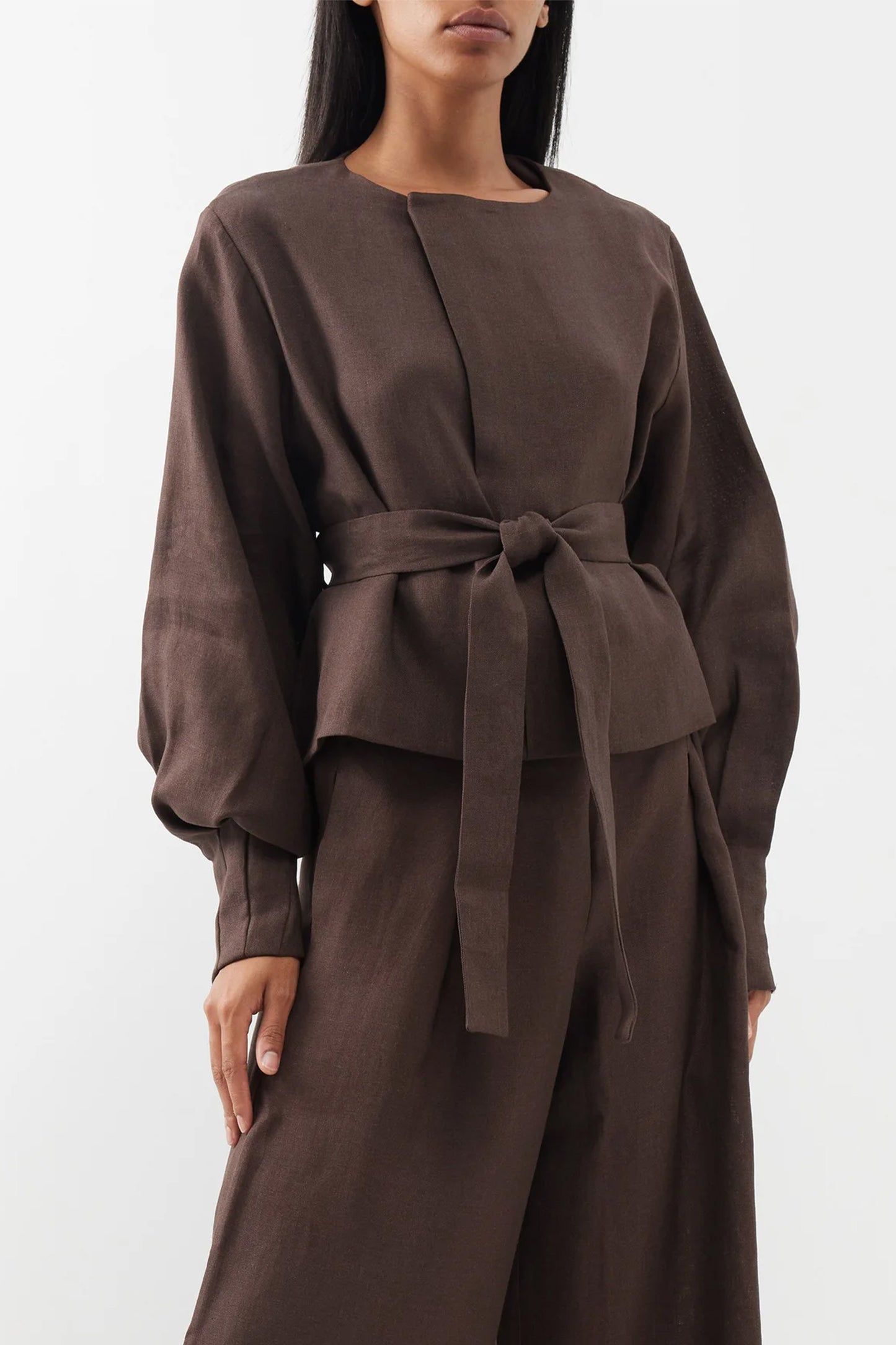 Delphine Tie-Waist Linen Blouse