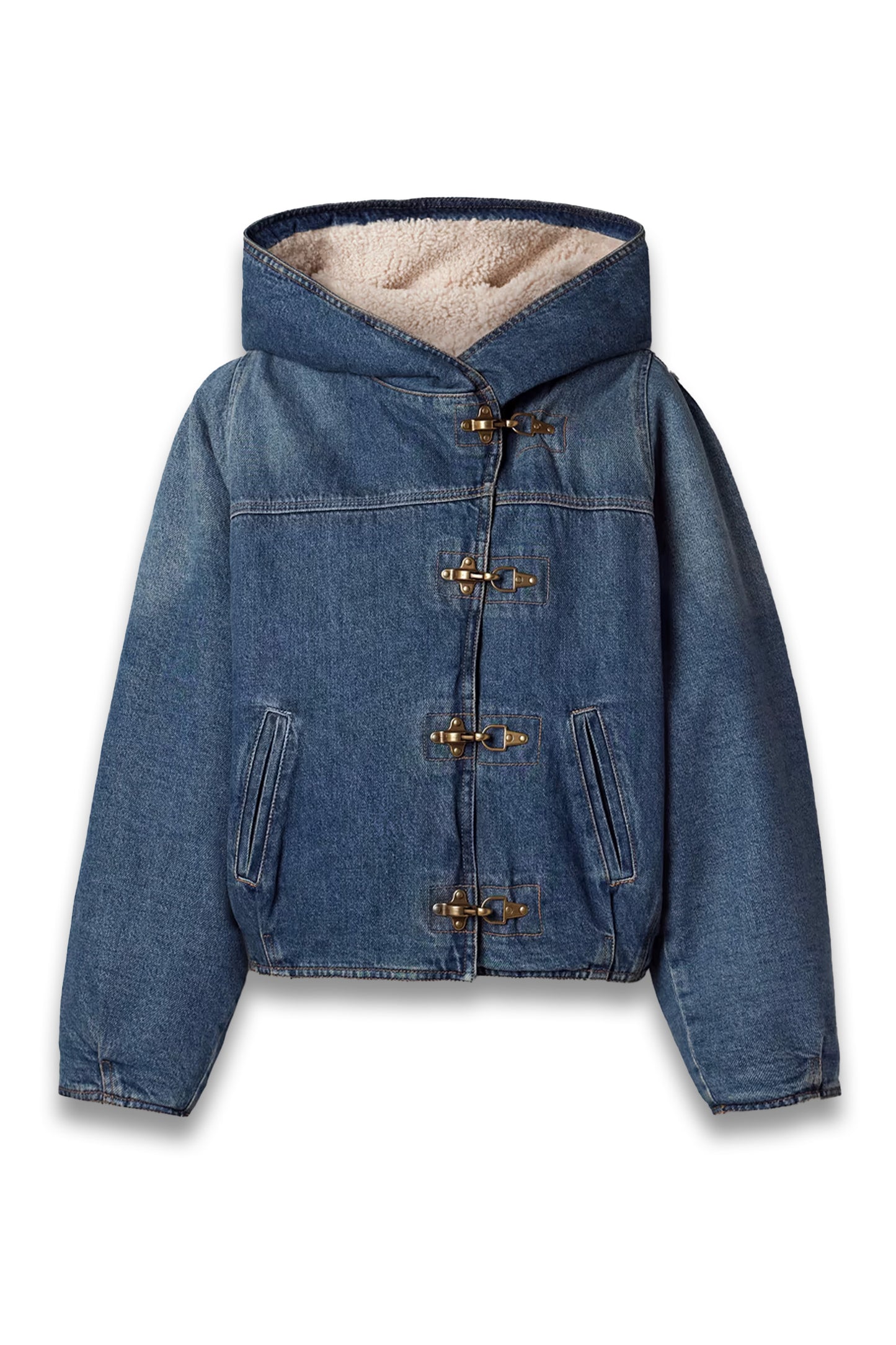 Biane fleece-lined hooded denim jacket