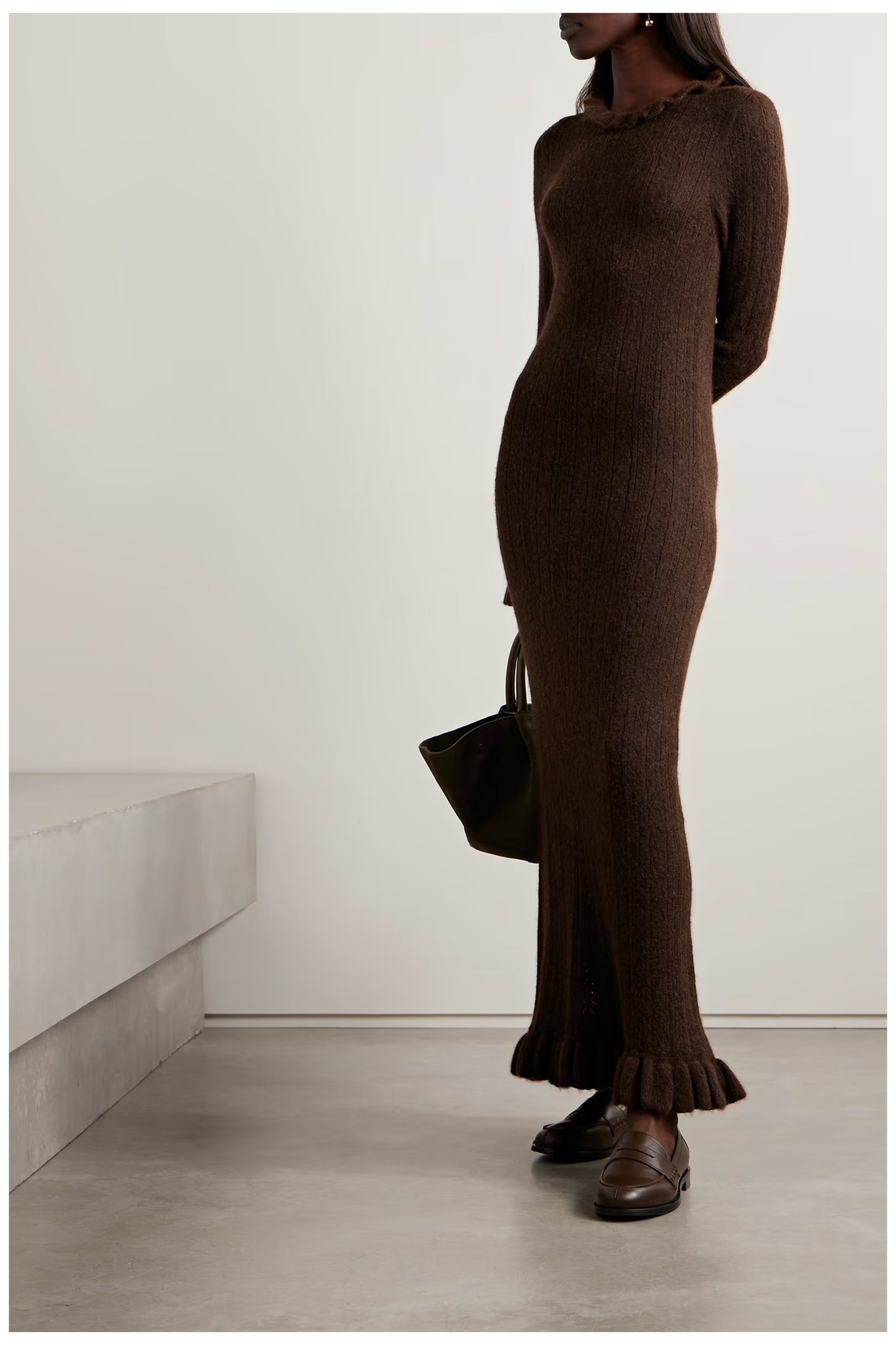 Estella Ruffled Pointelle-knit Alpaca-blend Midi Dress