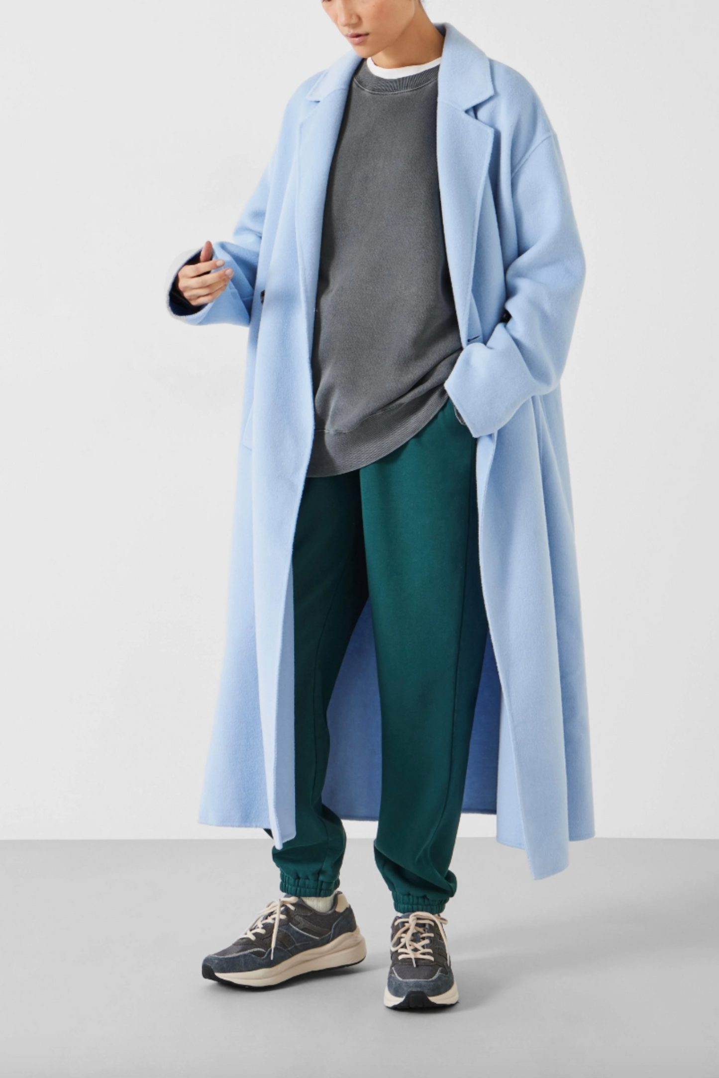Iris Blue Relaxed Wool Blend Double Faced Coat