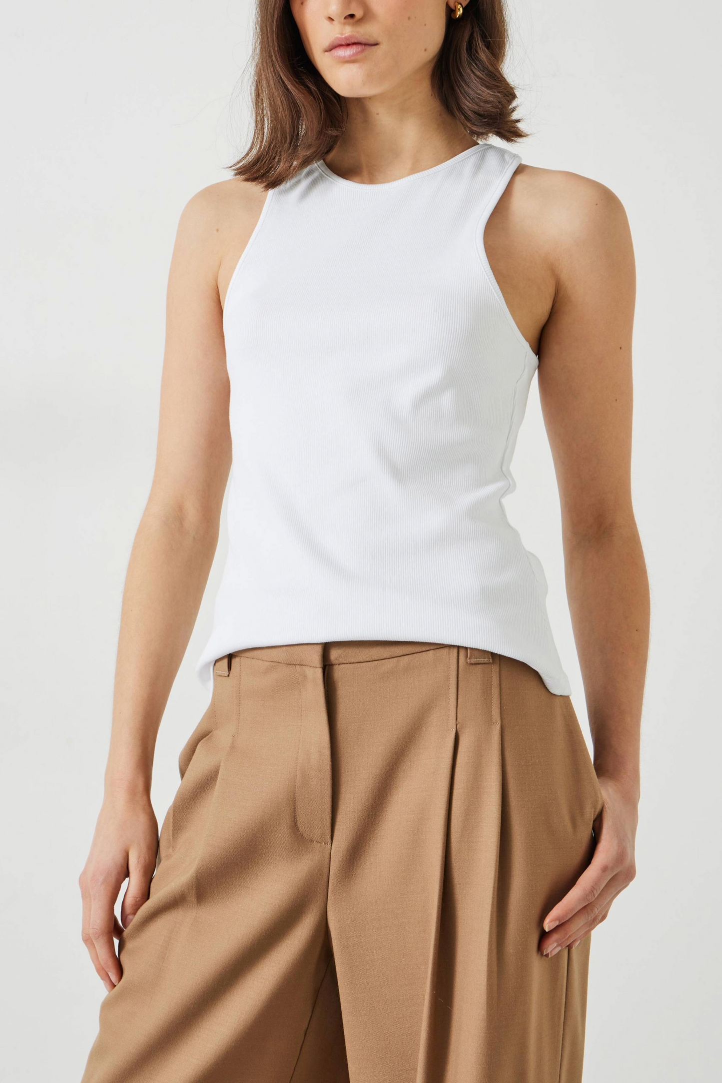 White Ribbed Scooped Vest