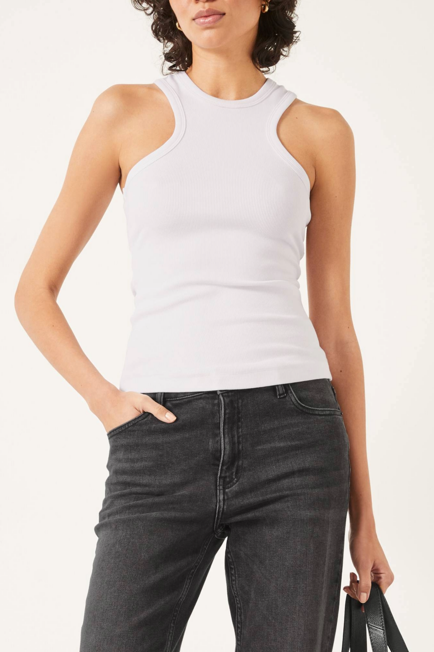 White Racer Ribbed Tank Top