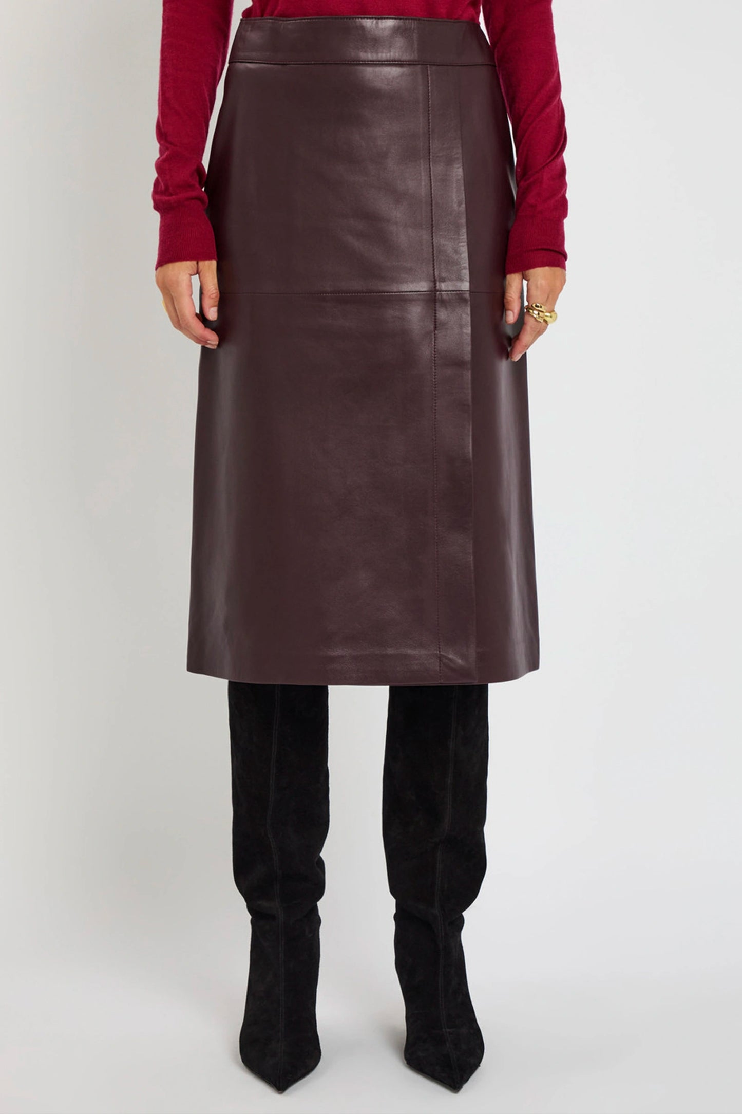 Panelled Wrap-effect Leather Midi Skirt