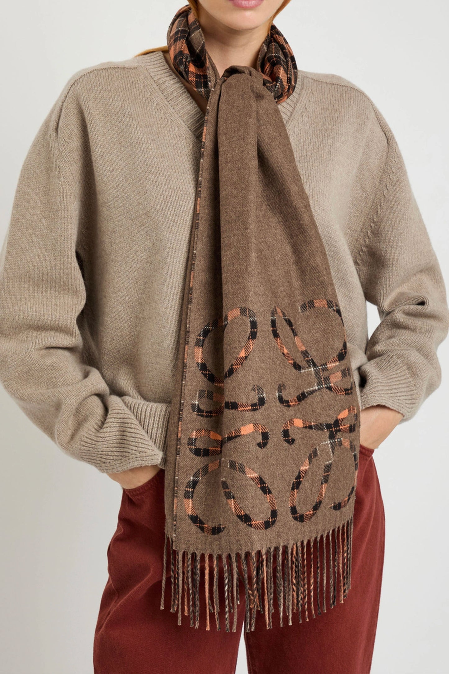 Anagram Checked Silk and Cashmere-blend Scarf