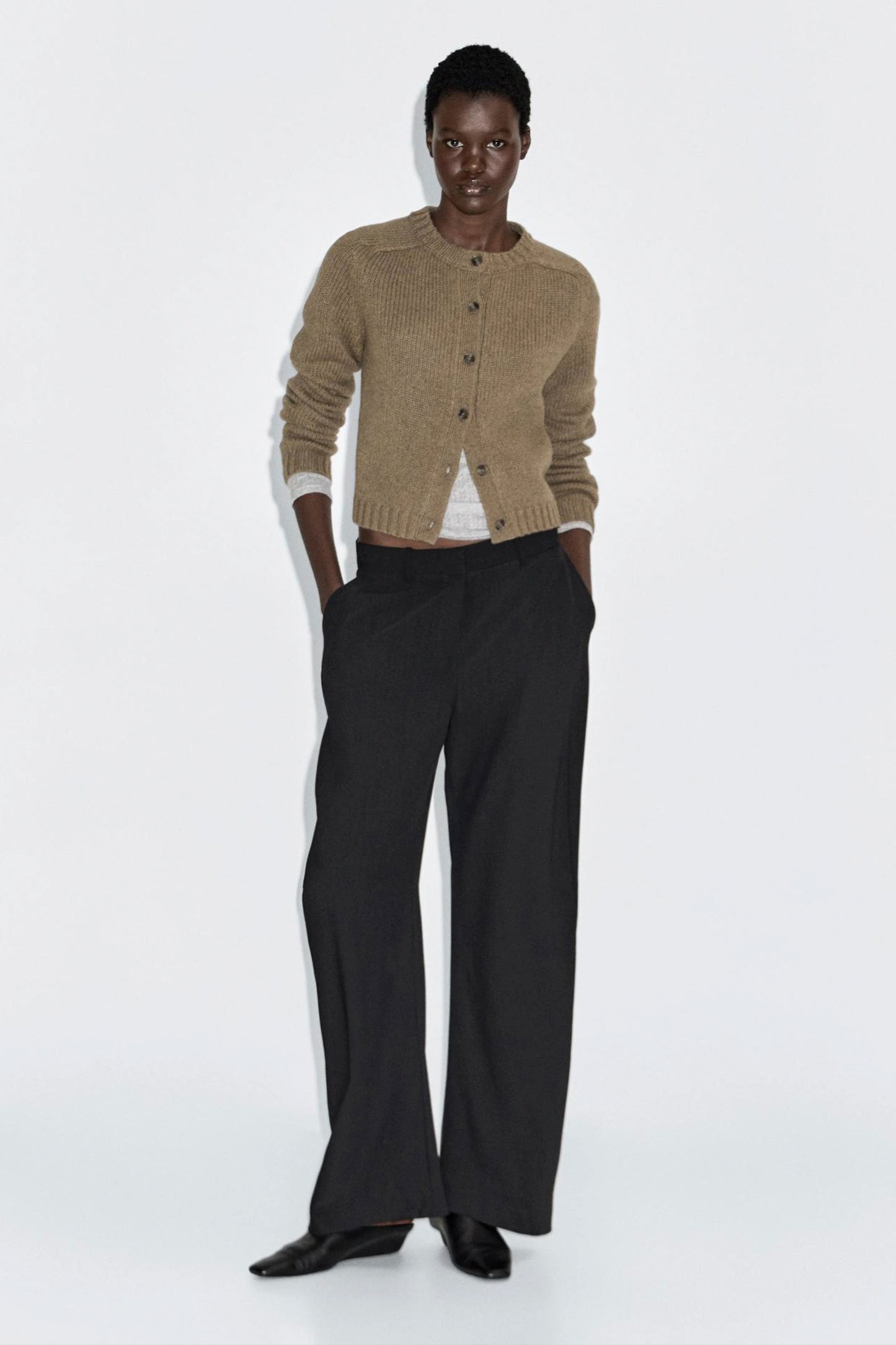 100% Wool Raglan Sleeve Knit Cardigan