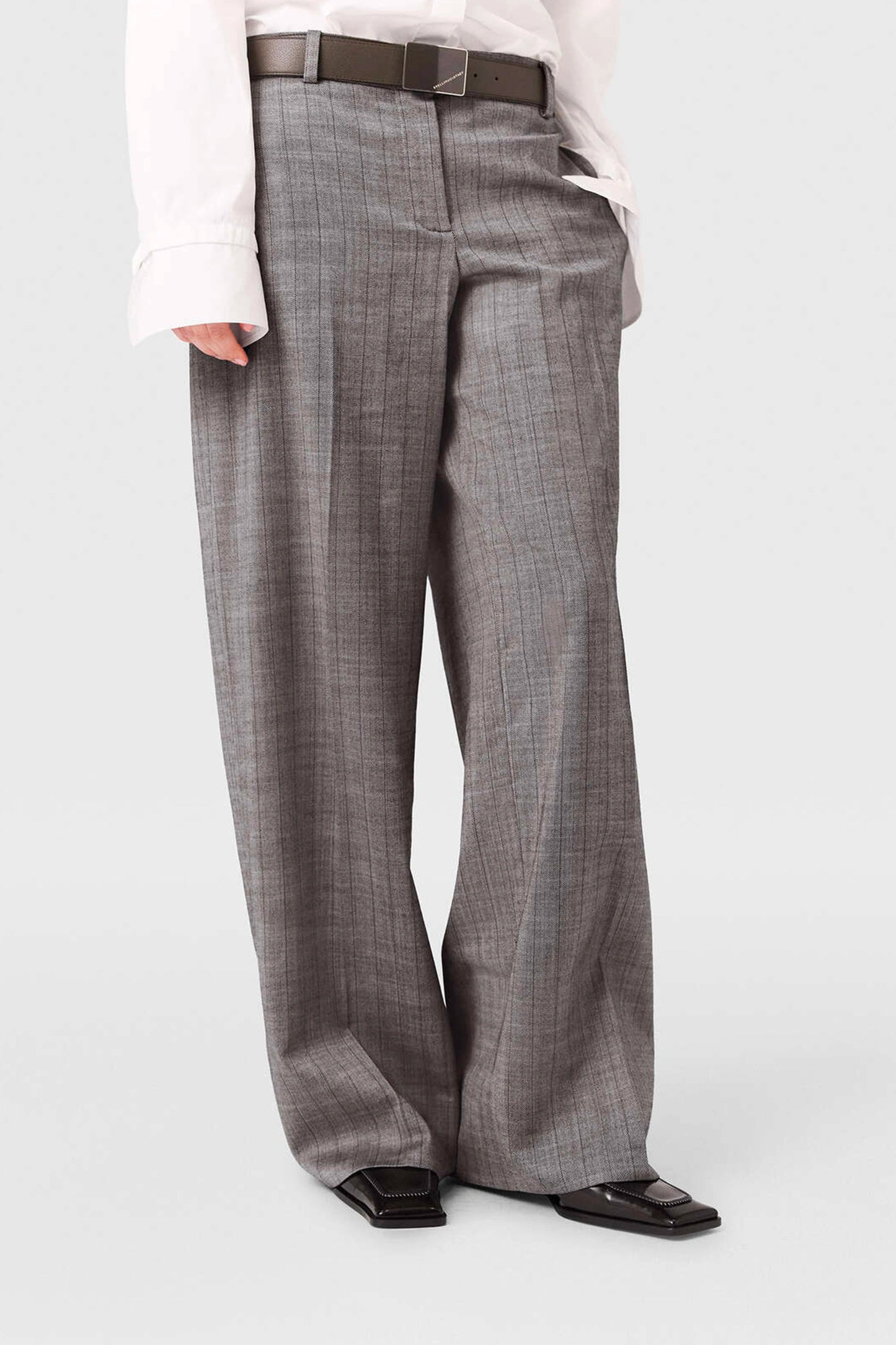 Pinstripe Pleated Straight-Leg Trousers