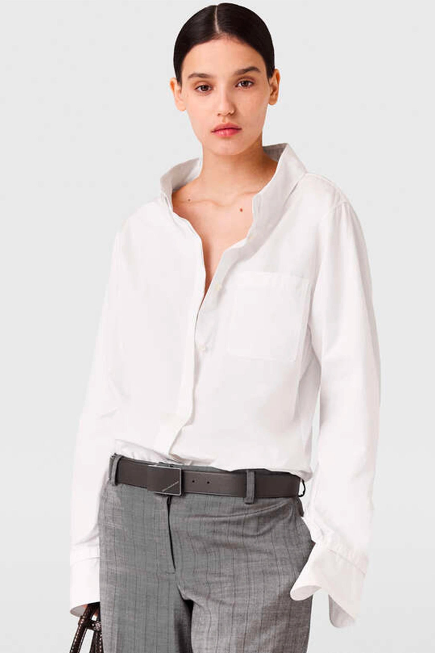 Open V-Neck Collared Shirt