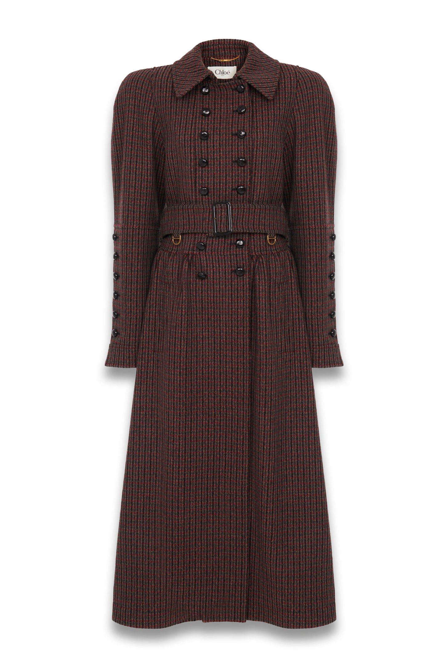 Double-breasted Riding Coat in Houndstooth Wool