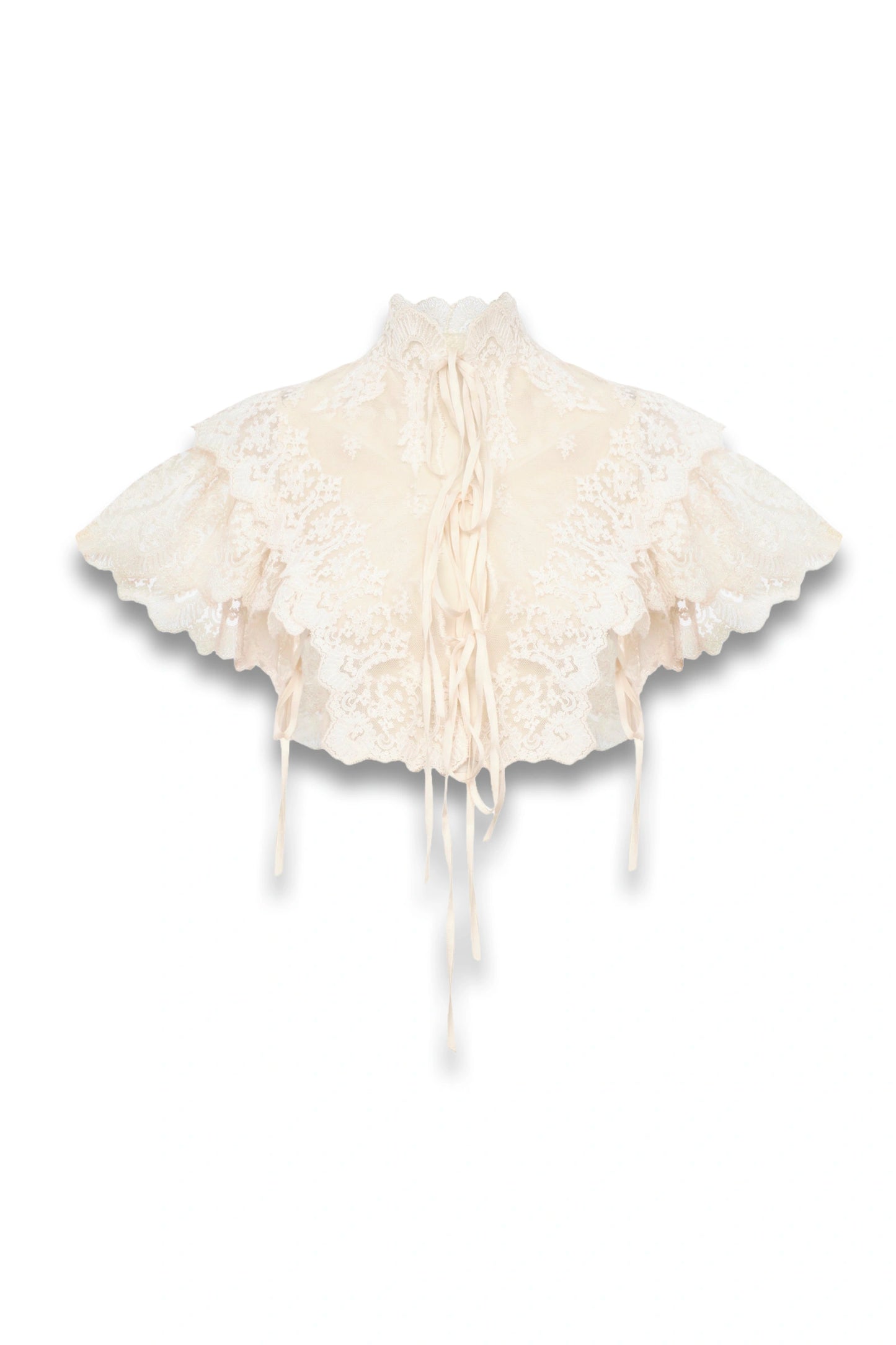 High-neck Cropped Top in Cotton Tulle & Lace