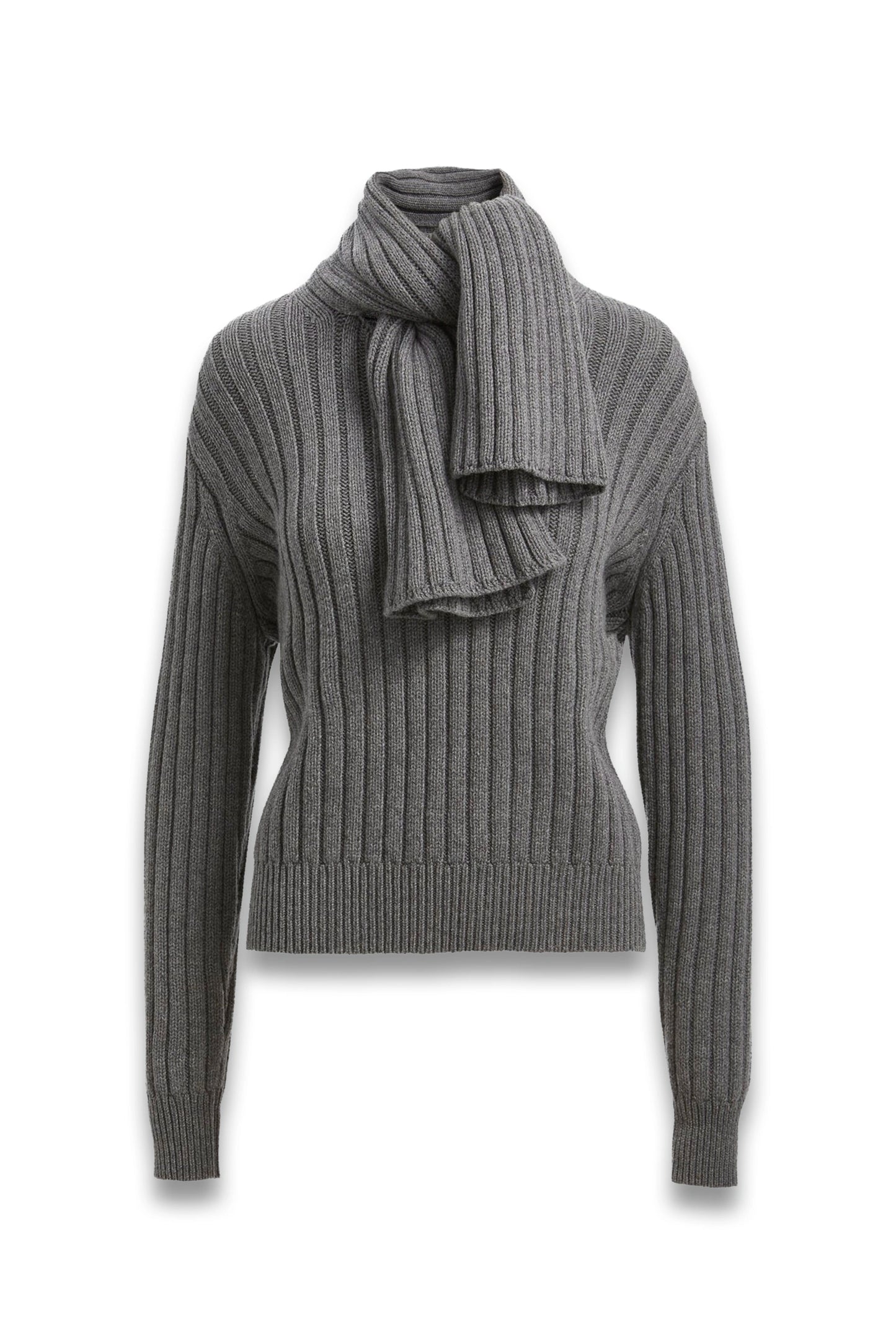 The Ryan Ribbed Scarf Sweater in Heather Grey