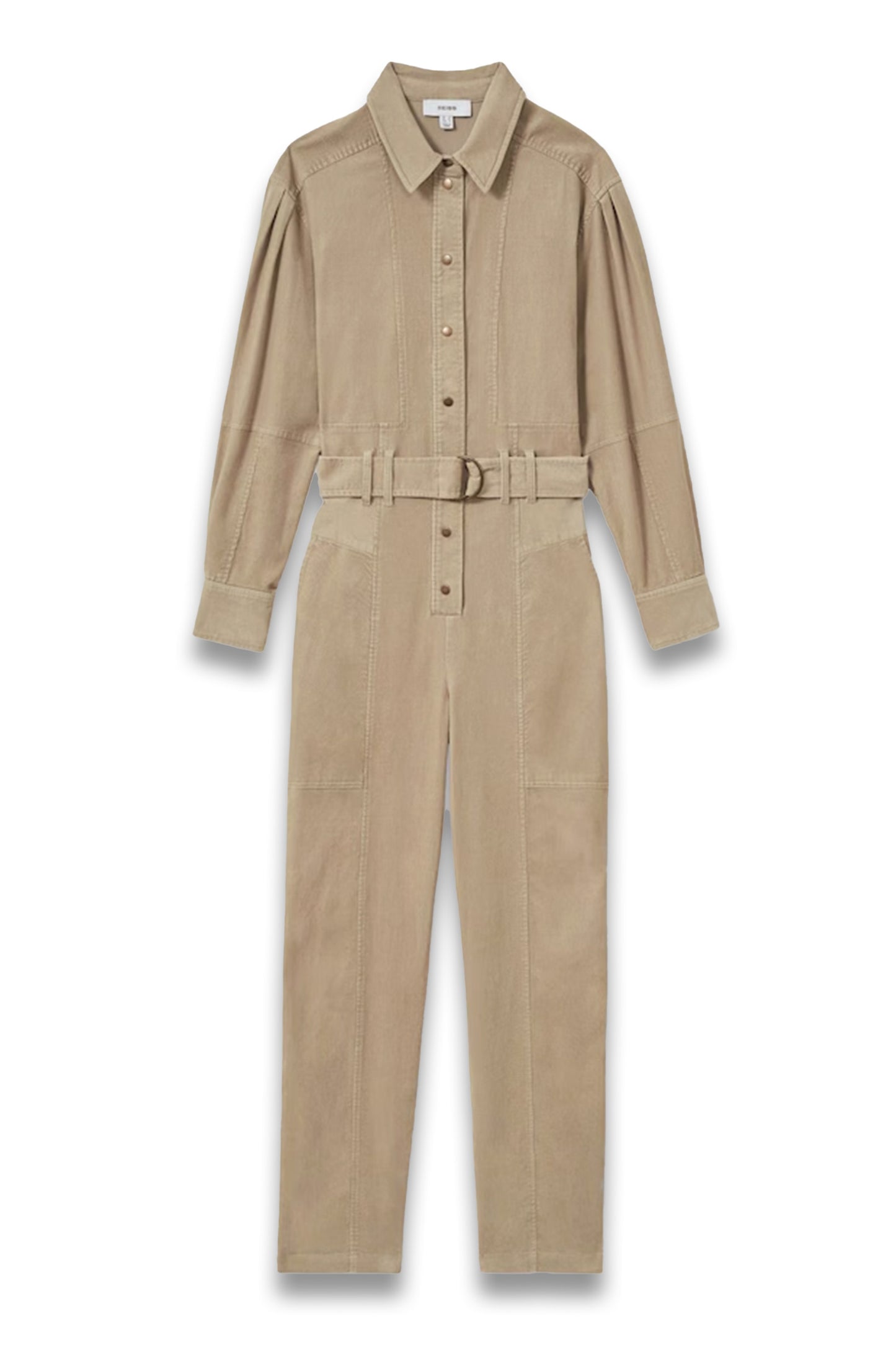Cotton Corduroy Tapered Jumpsuit With Stretch in Neutral