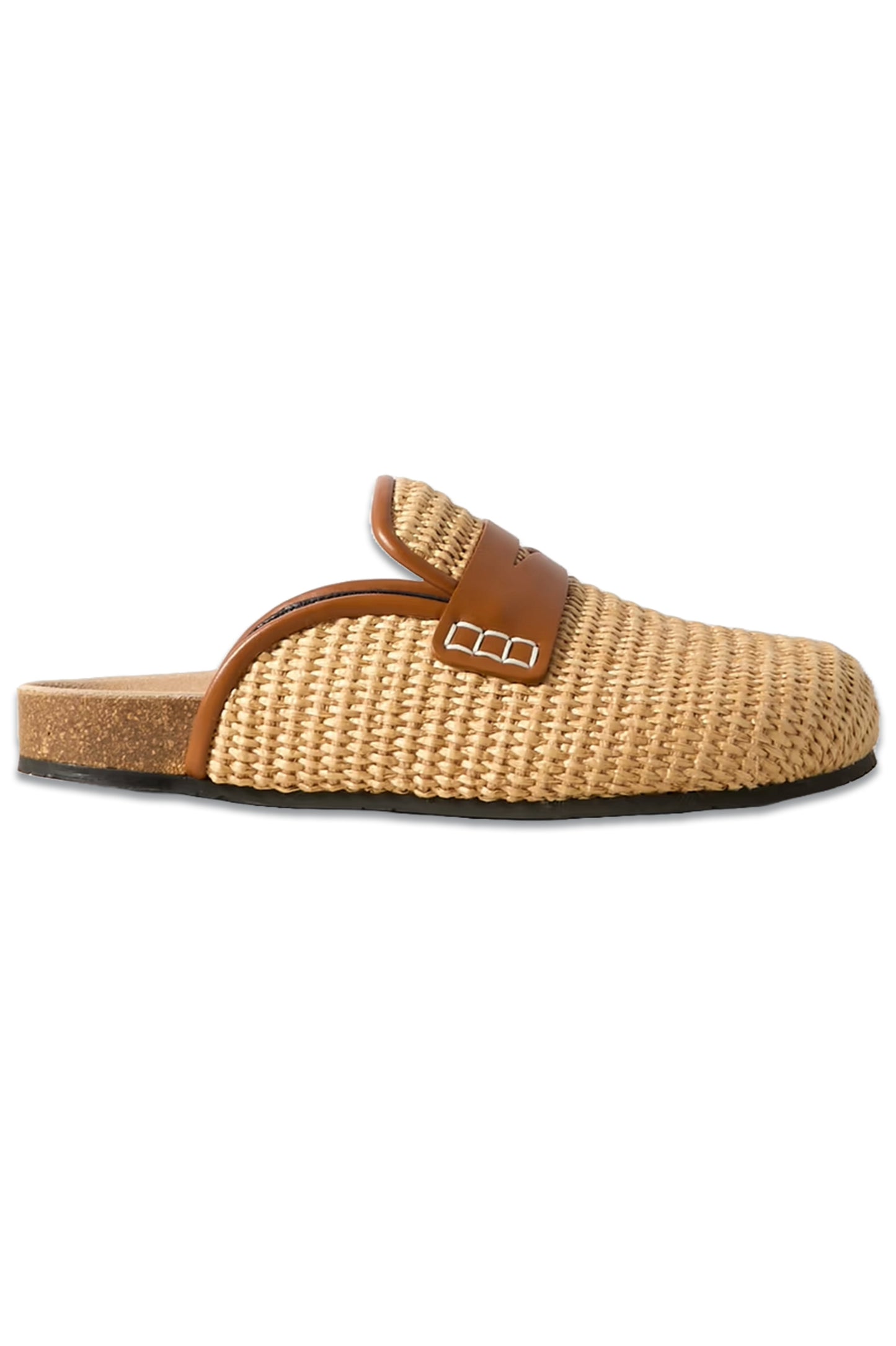 Leather-trimmed Raffia Mules