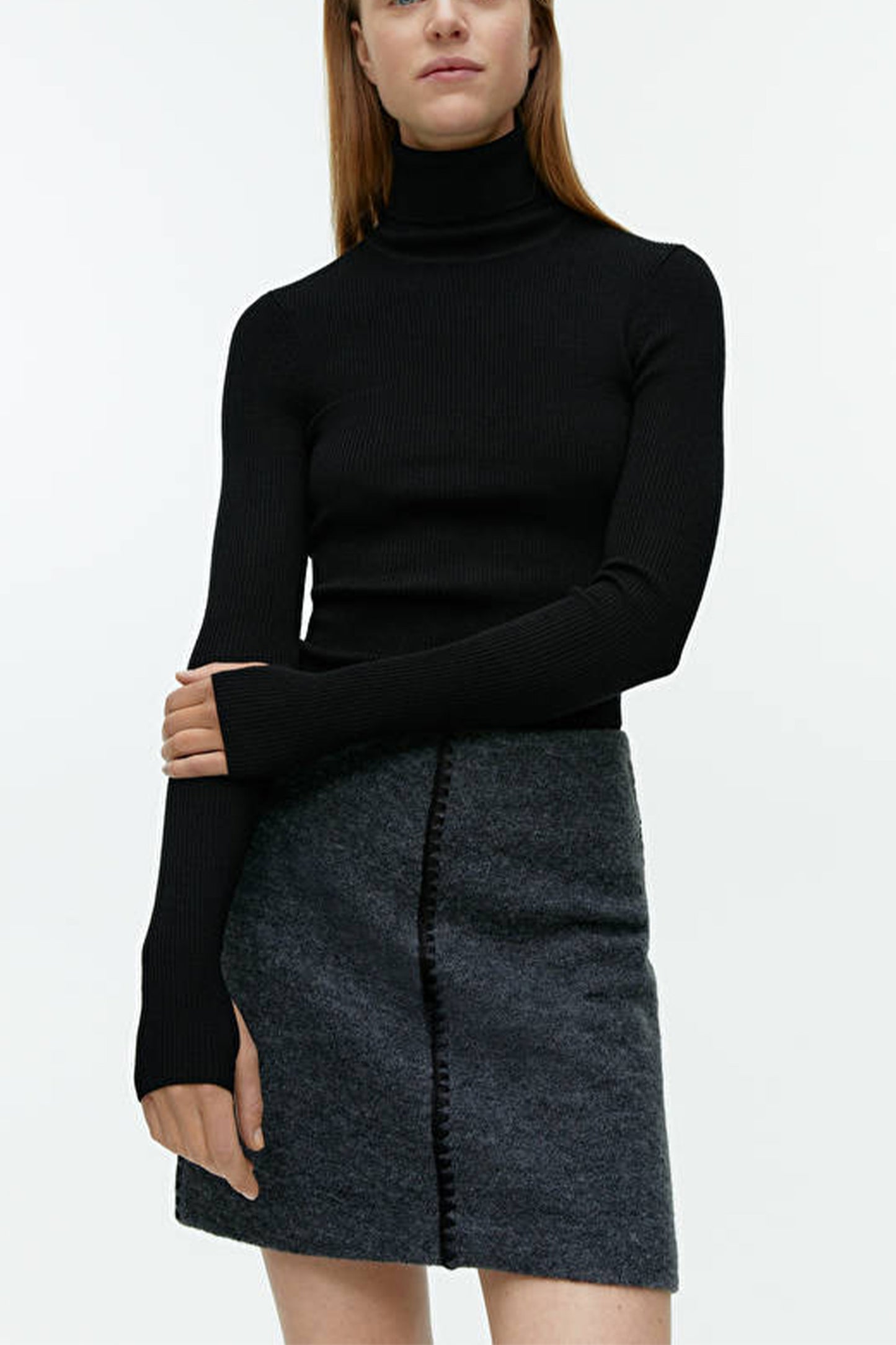 Black Merino Wool Roll-Neck