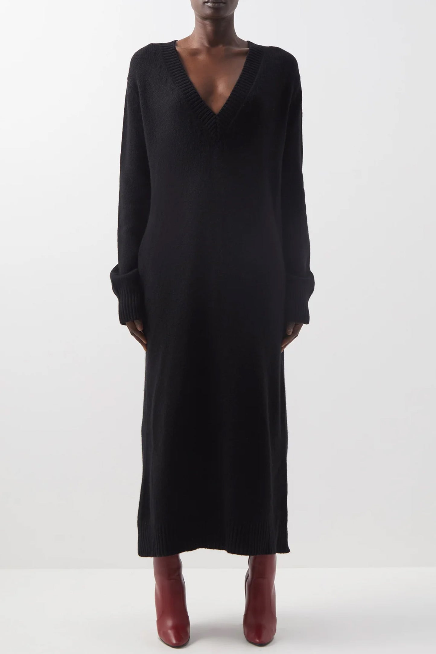 Cashmere-blend Deep V-neck Dress