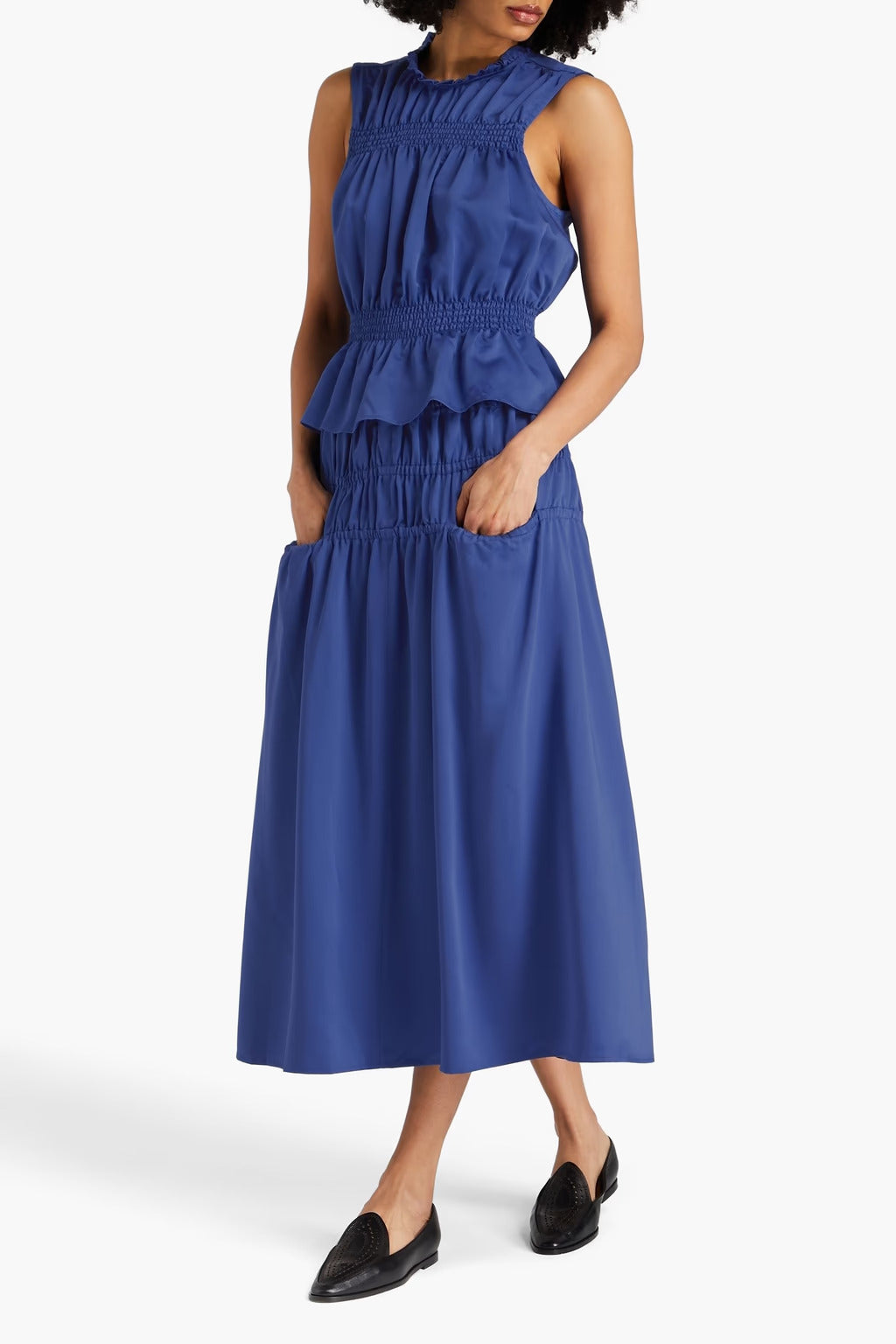 The Shirred Lyocell-blend Twill Top