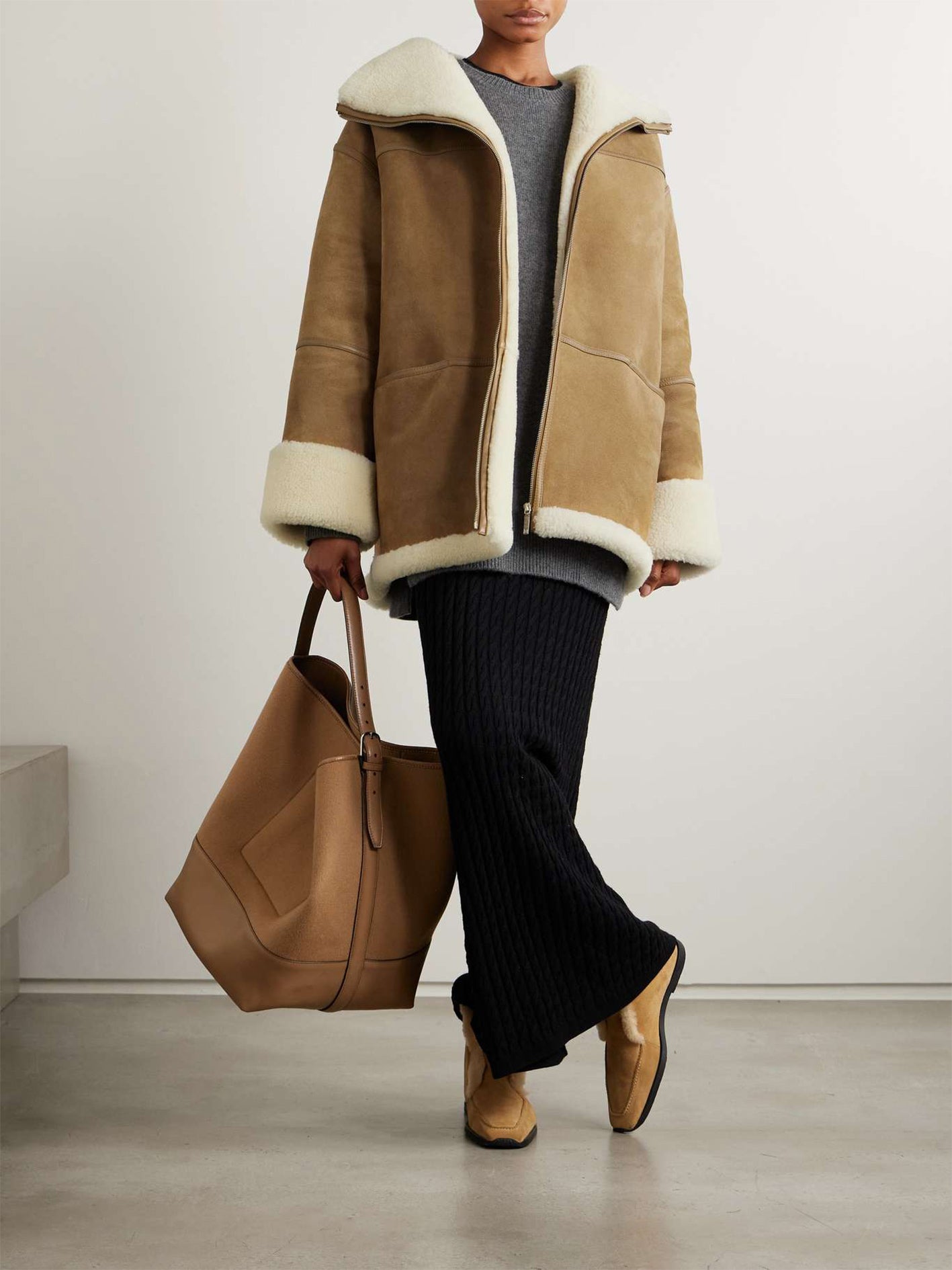 Leather-Trimmed Shearling Jacket
