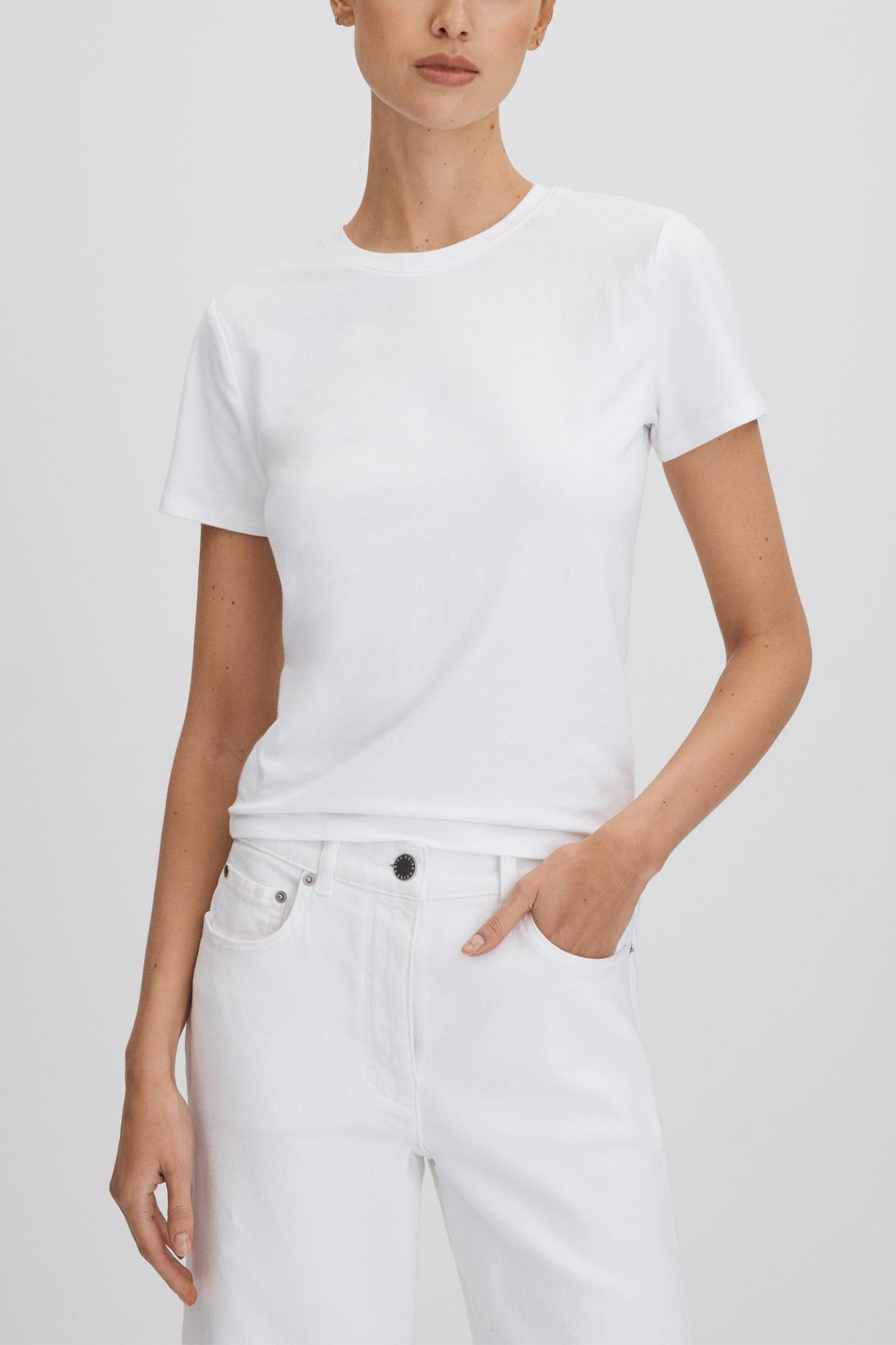 Cropped Cotton Crew Neck T-Shirt
