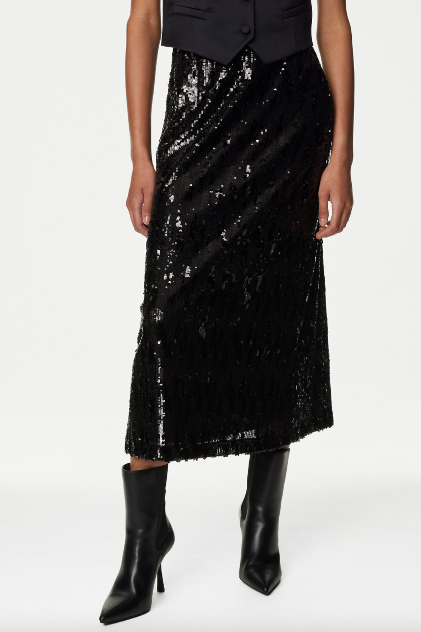 Black Sequin Midaxi Slip Skirt