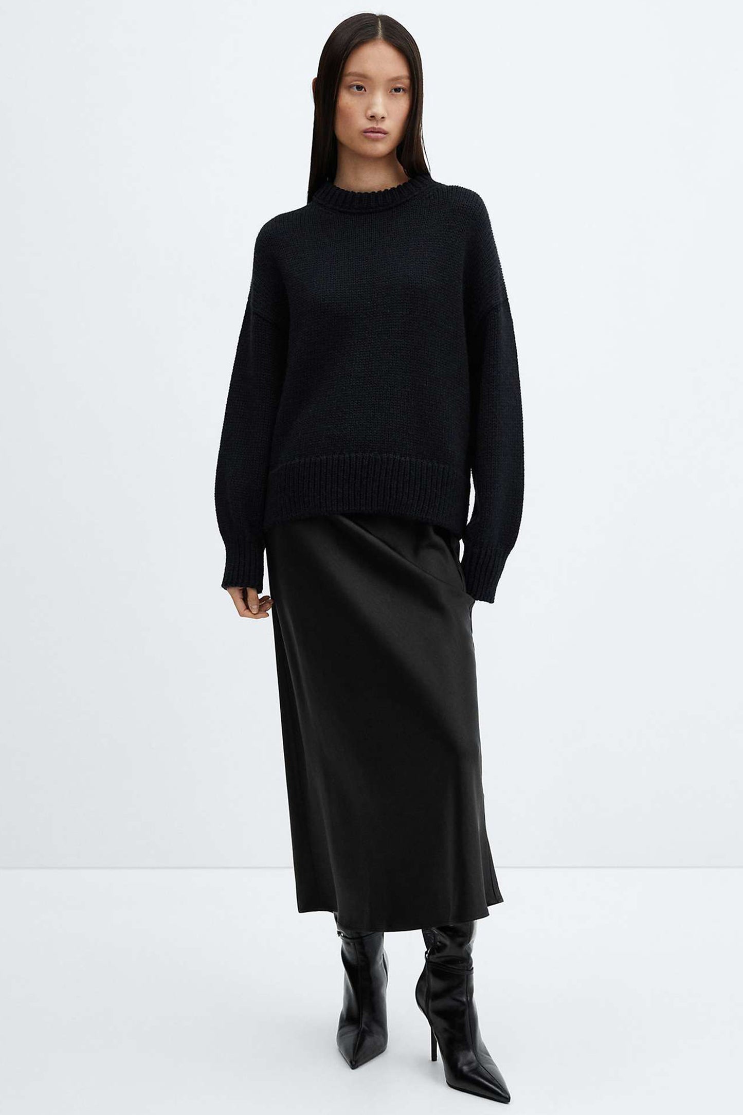 Mia Satin Midi Skirt, Black