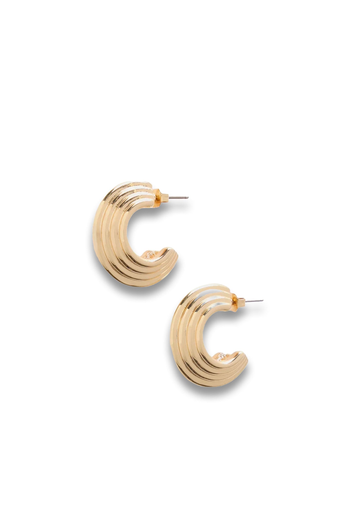 Gold Tone Ribbed Hoop Earrings