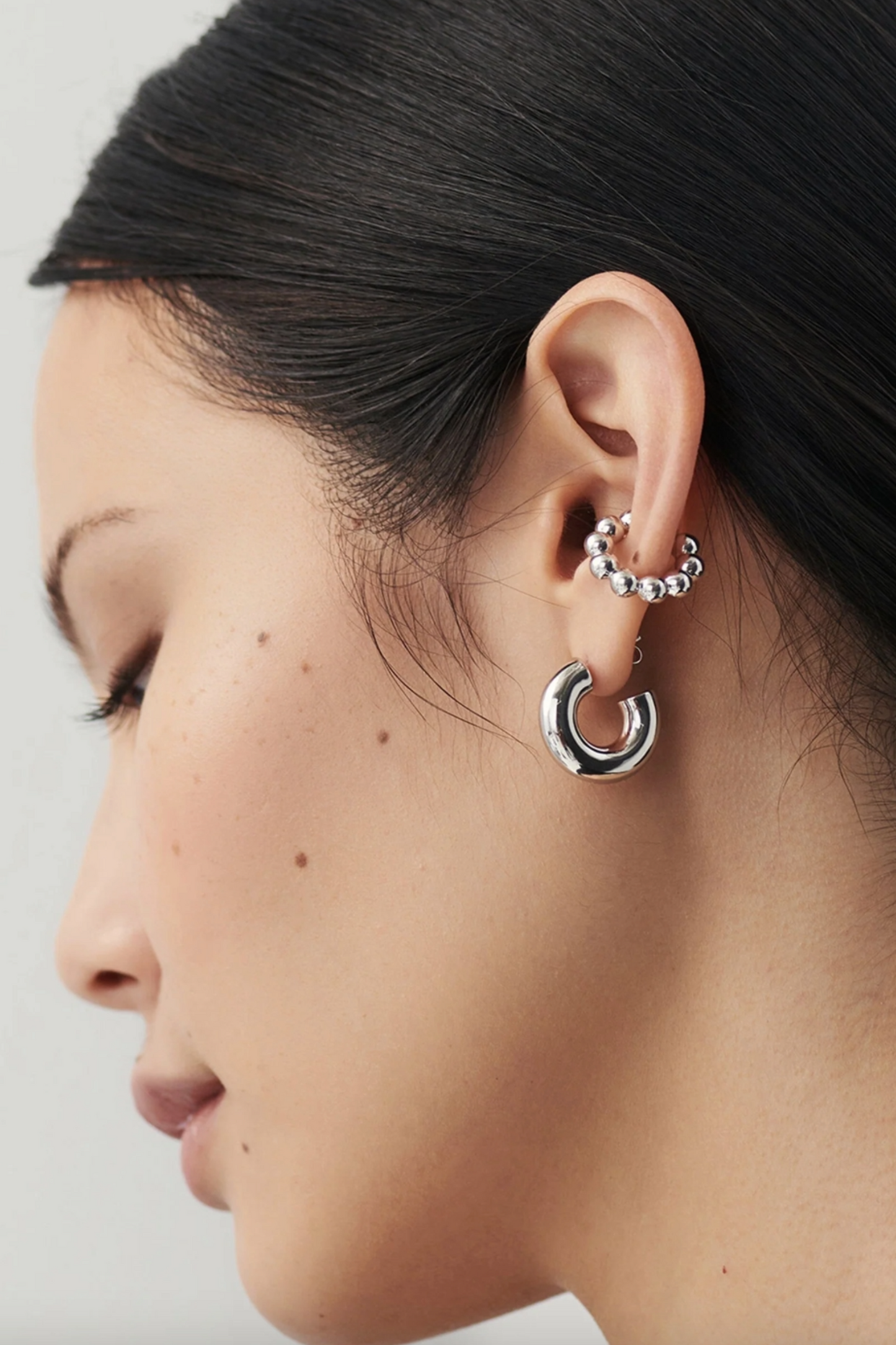 Silver Plated Medium Chubby Hoop Earrings
