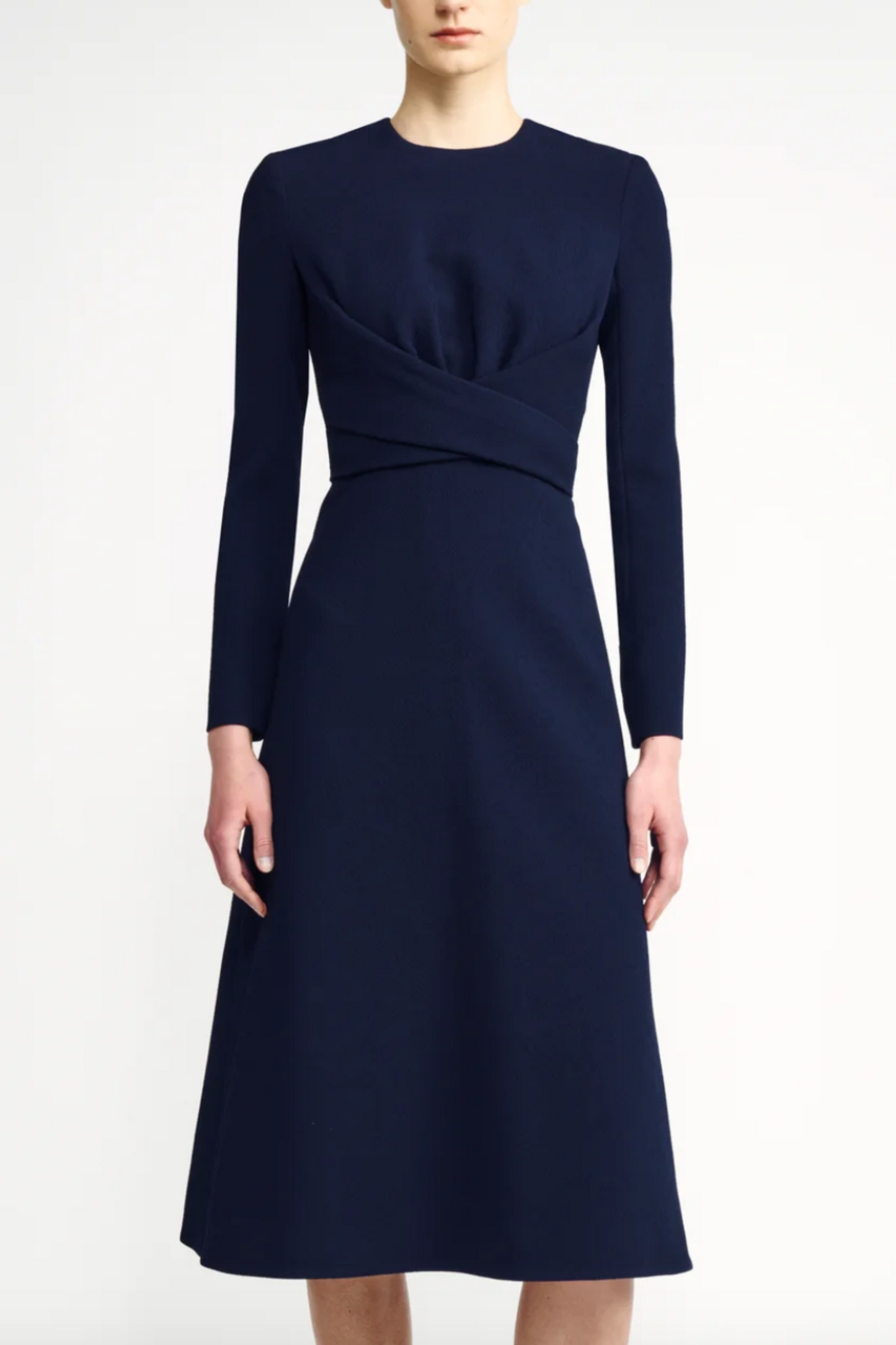 Elta Wrap-Effect Dress In Midnight Double Crepe