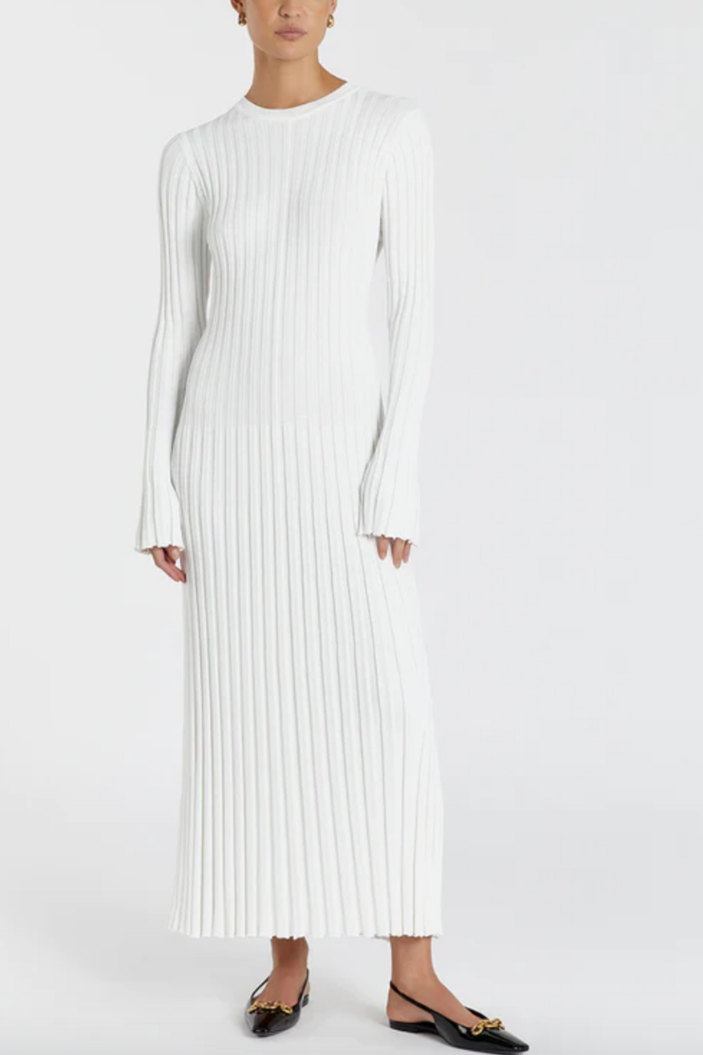 Ada Off White Long Sleeve Midi Dress