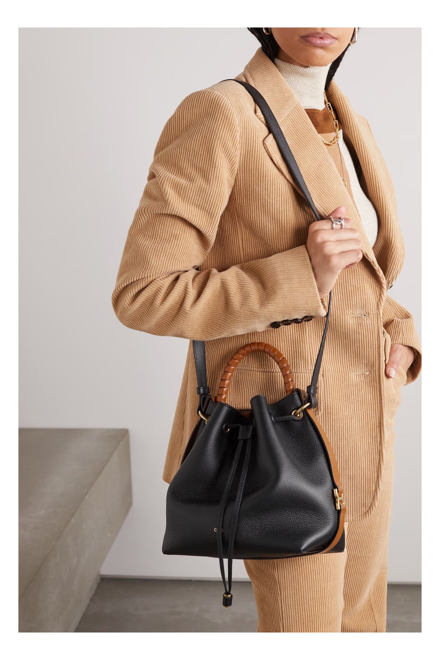 + NET SUSTAIN Marcie Two-tone Textured-leather Bucket Bag