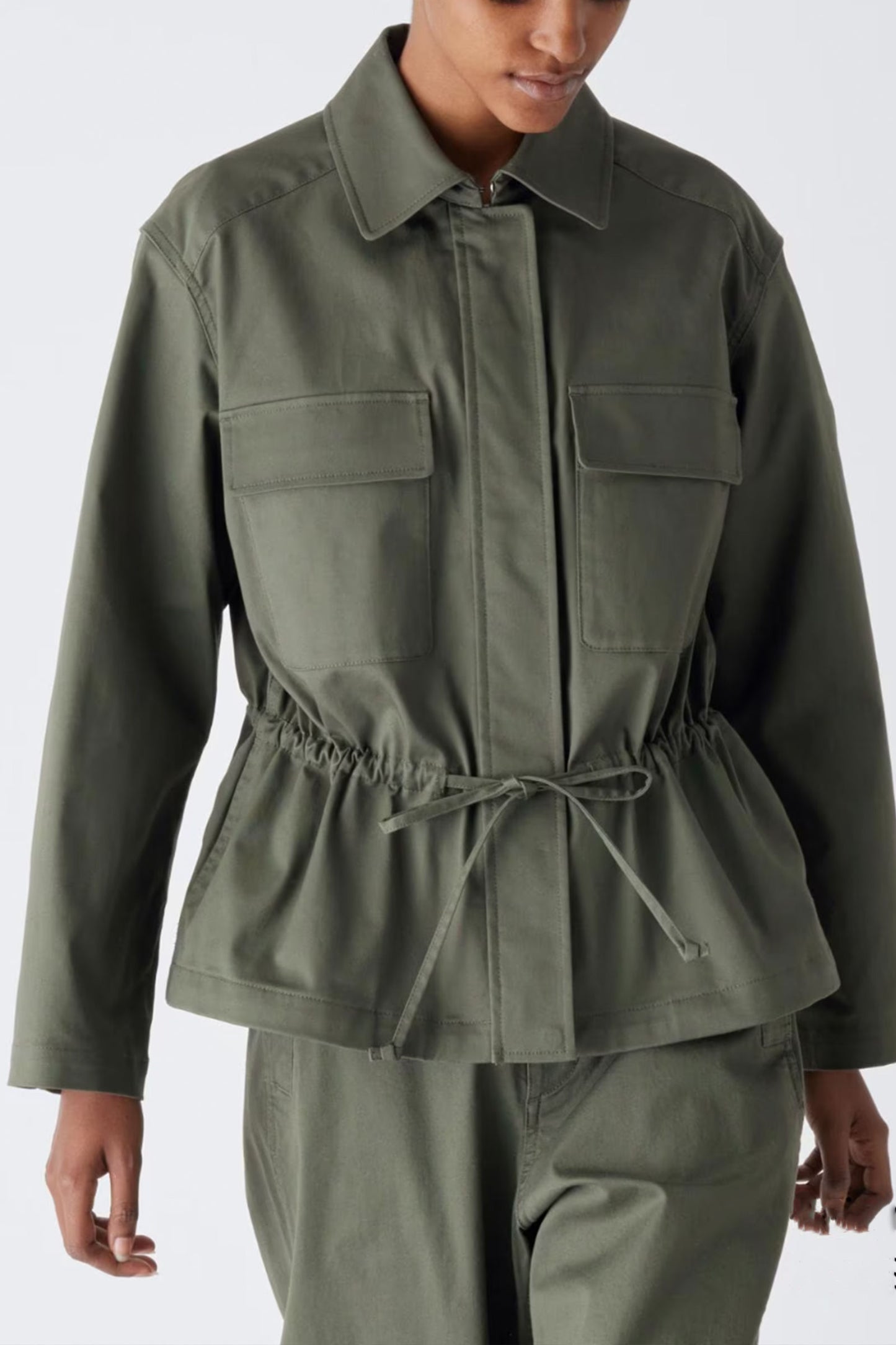 Cotton Blend Drawstring Jacket