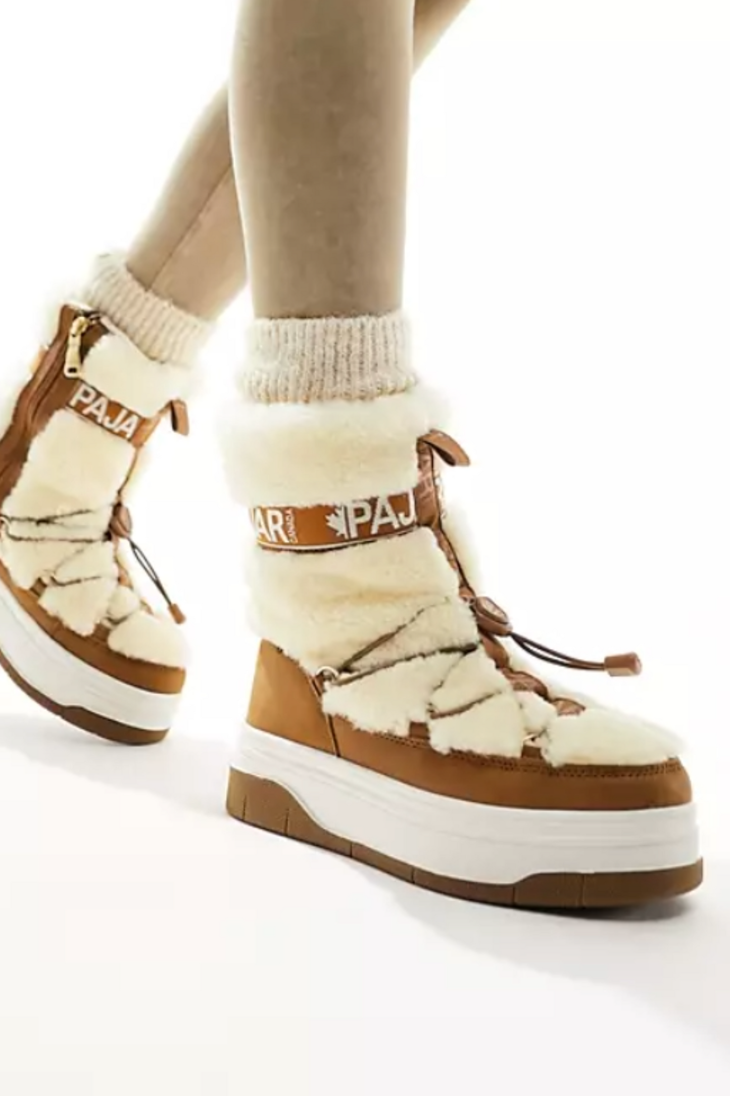 Borg Mid Leg Snow Boots in Tan