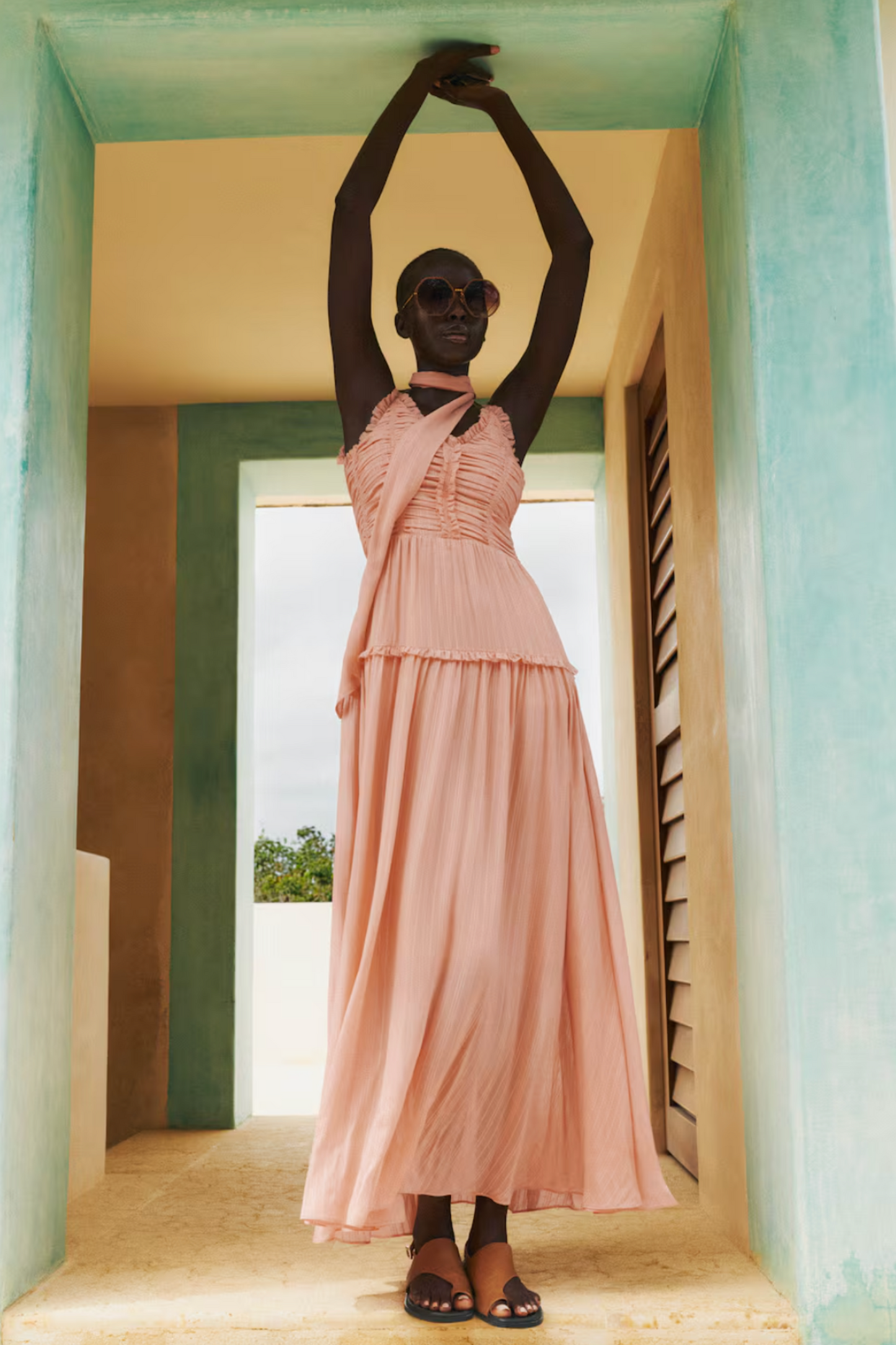 Silk Textured Full-Length Dress + Tie
