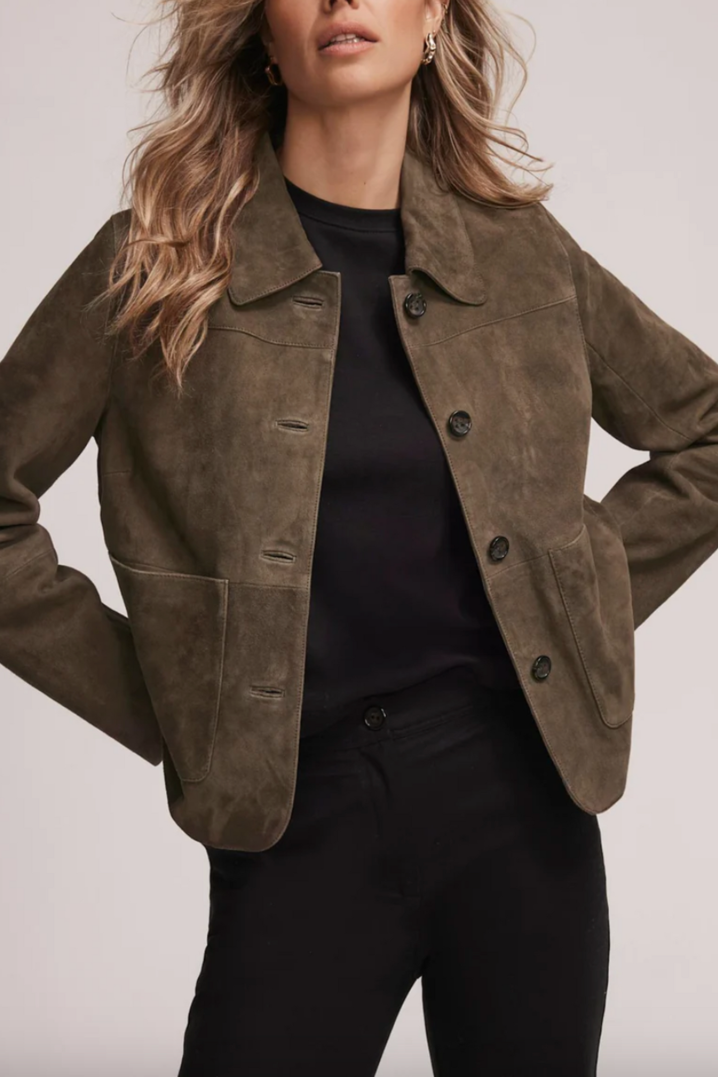 Khaki Suede Pocket Detail Jacket