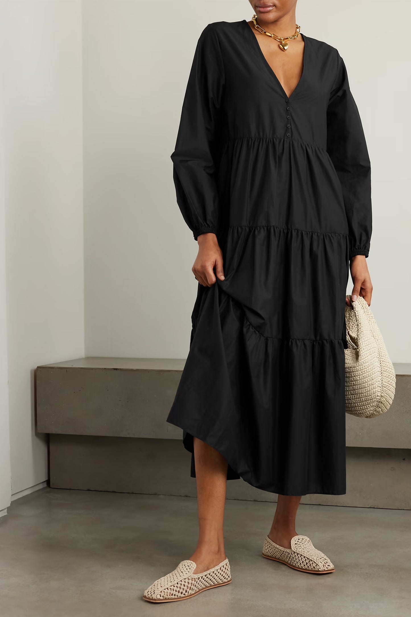 + Net Sustain Tiered Organic Cotton-poplin Midi Dress