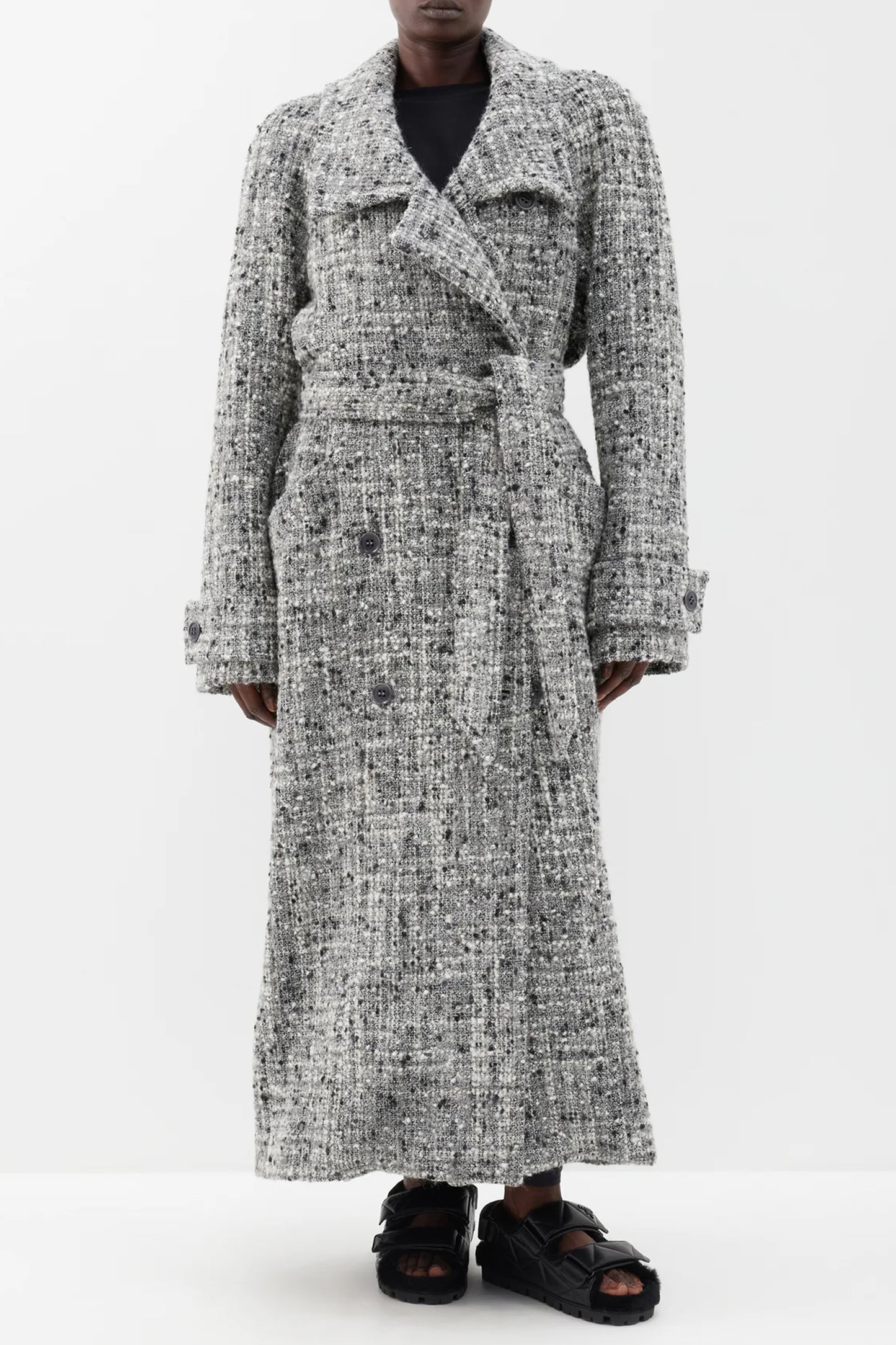 Oversized Belted Funnel Beck Bouclé Blanket Coat