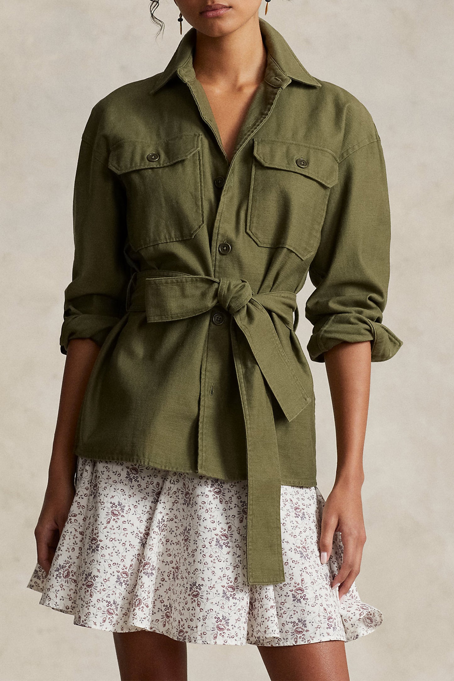 Belted Cotton Satin Shirt