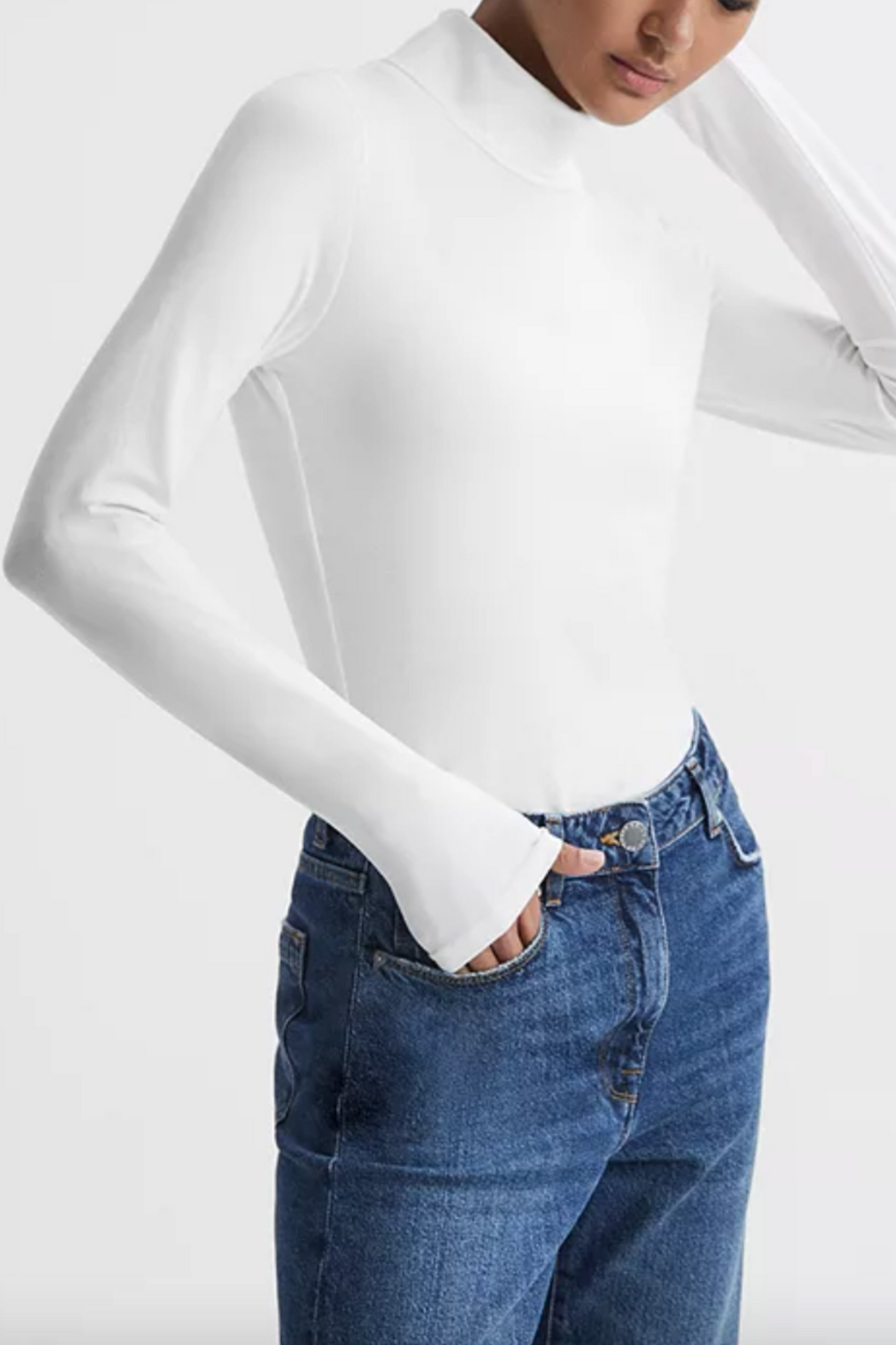White Piper Fitted Roll Neck Top