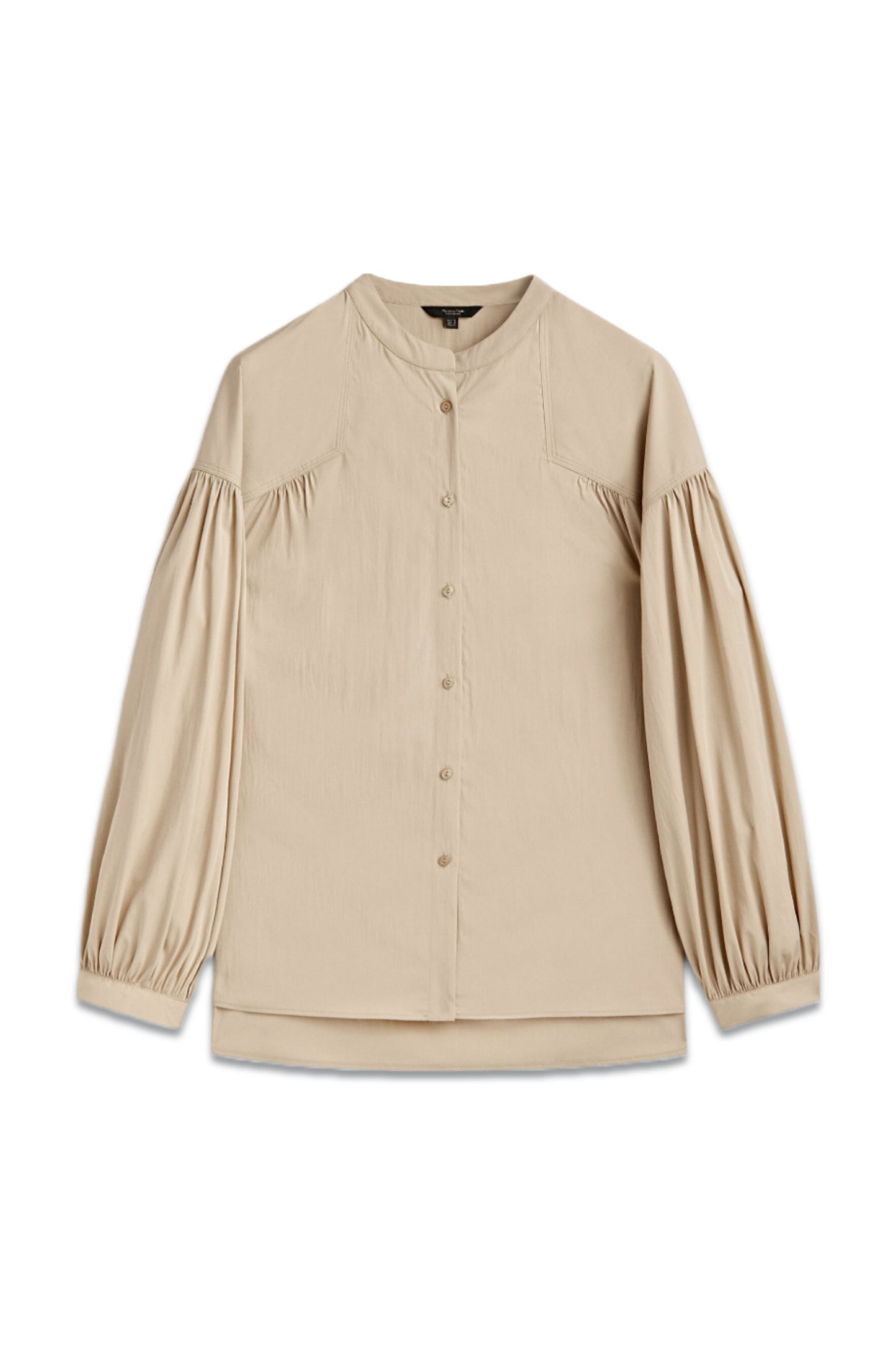 Shirt with Gathering and Standup Collar