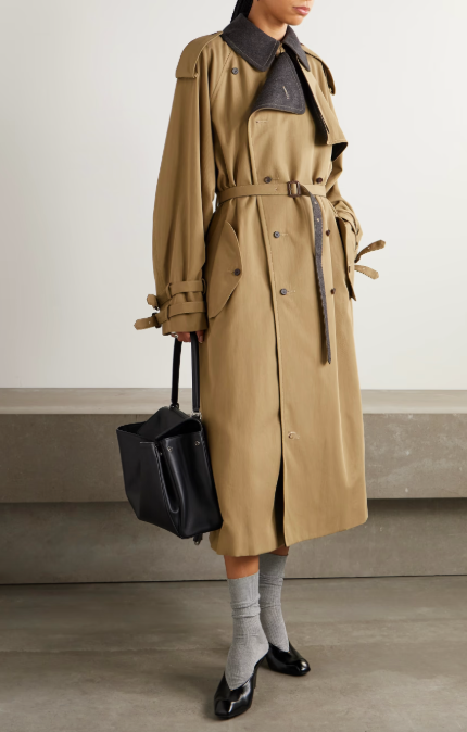 Double-Breasted Wool-Felt Trimmed Cotton-Blend Twill Trench Coat