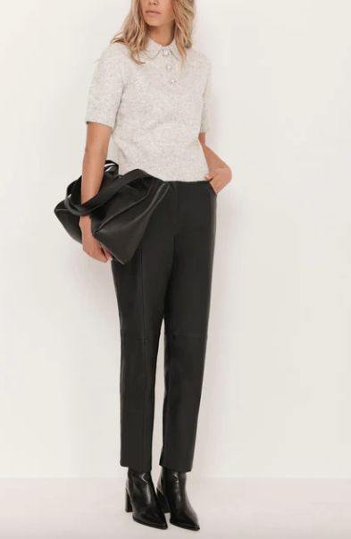 Black Leather Tapered Trousers